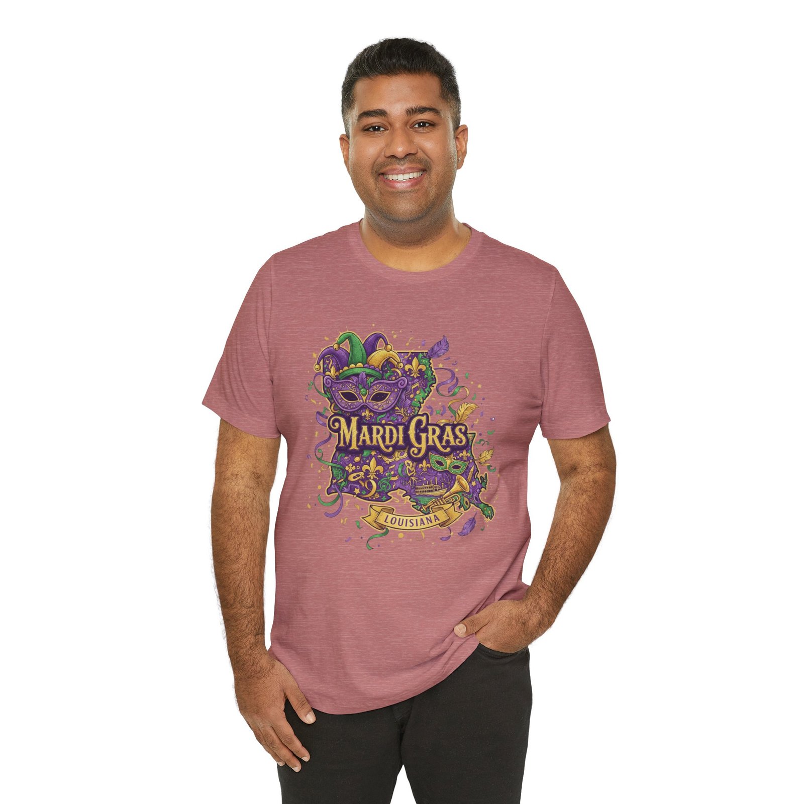 Louisiana Mardi Gras State Silhouette T-Shirt | Purple Green Gold - Image 20