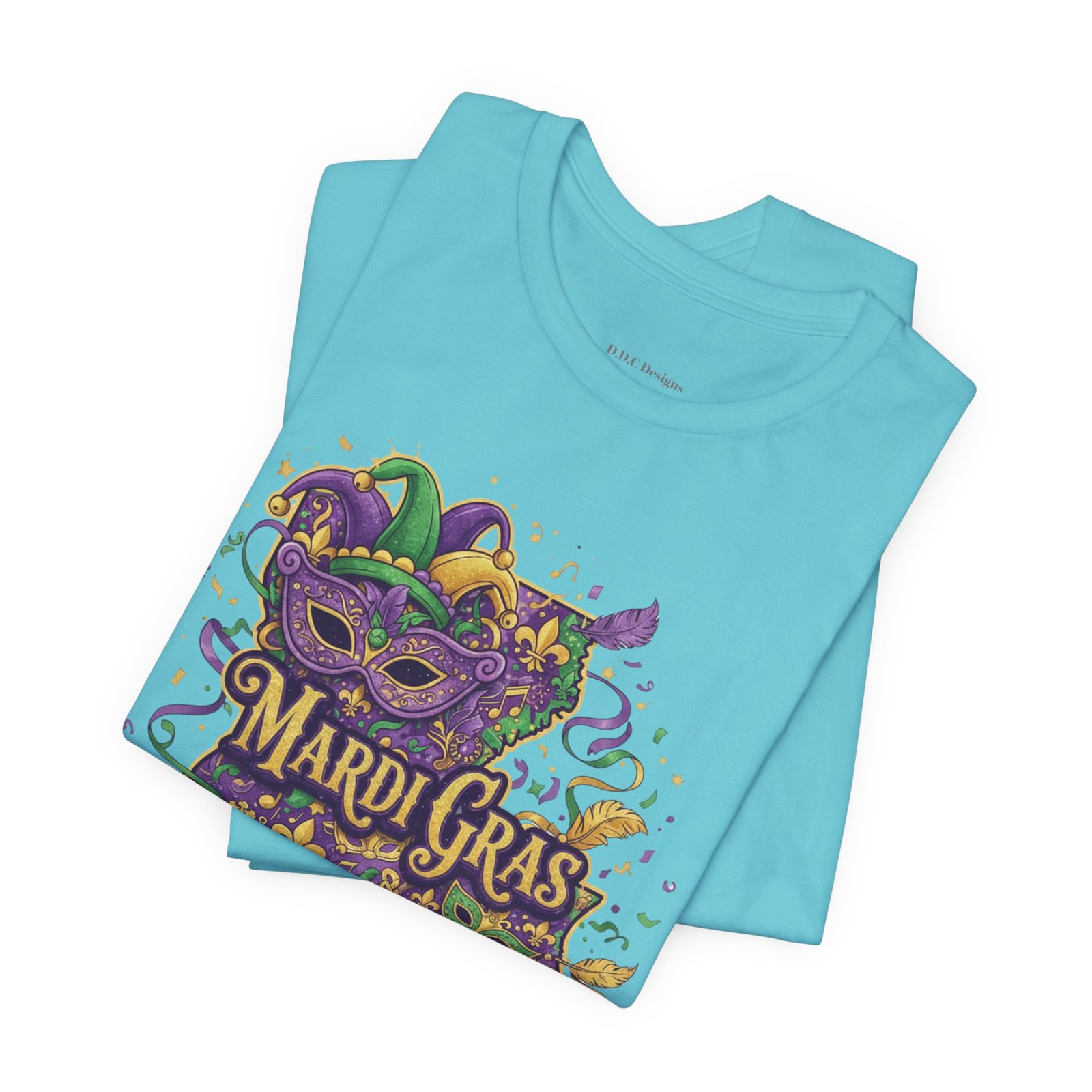 Louisiana Mardi Gras State Silhouette T-Shirt | Purple Green Gold - Image 124