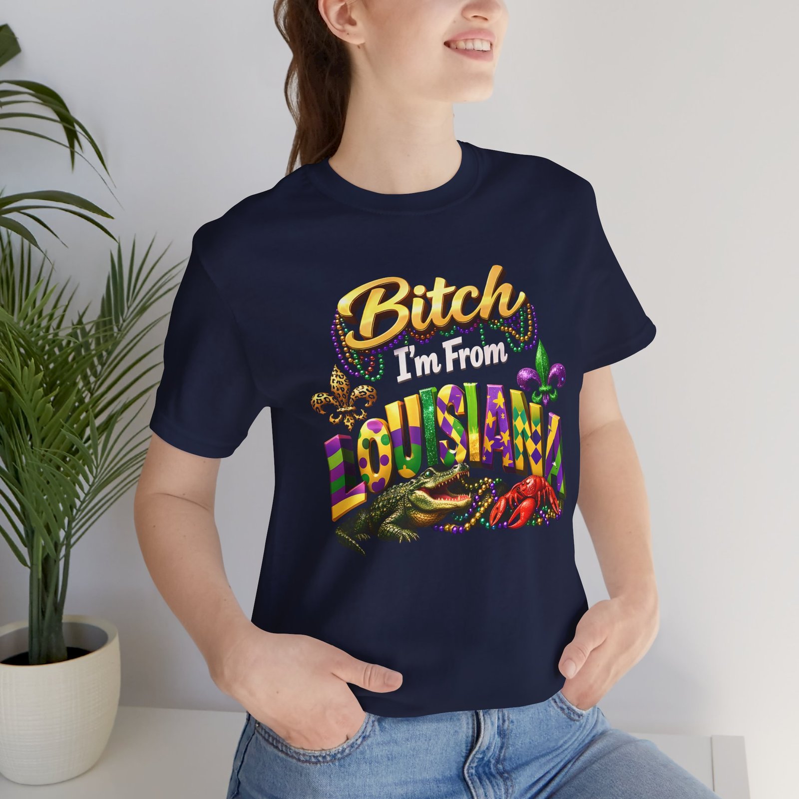 Bitch Im From Louisiana Tee Alligator Crawfish Mardi Gras Beads - Image 43