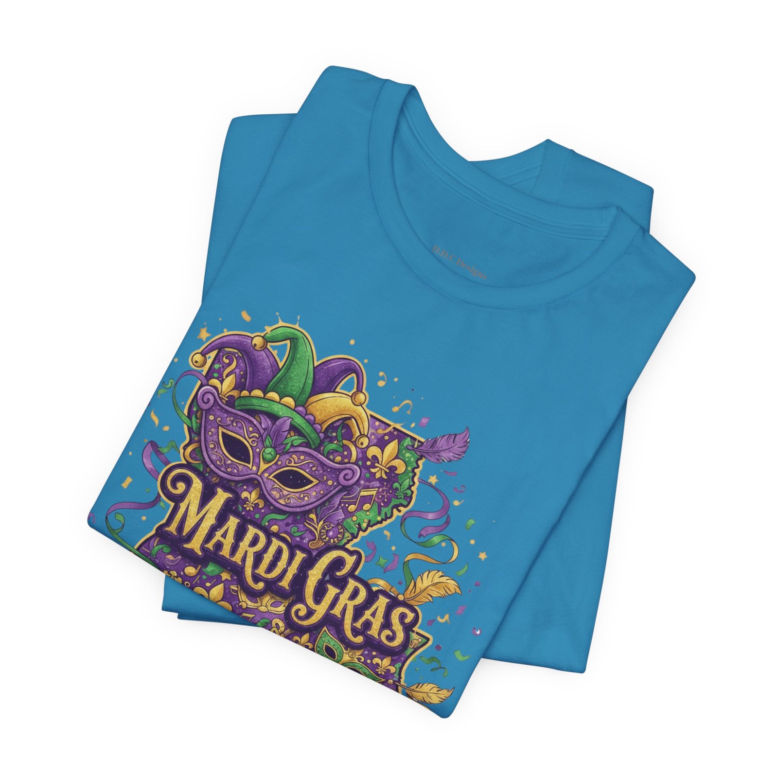 Louisiana Mardi Gras State Silhouette T-Shirt | Purple Green Gold - Image 113