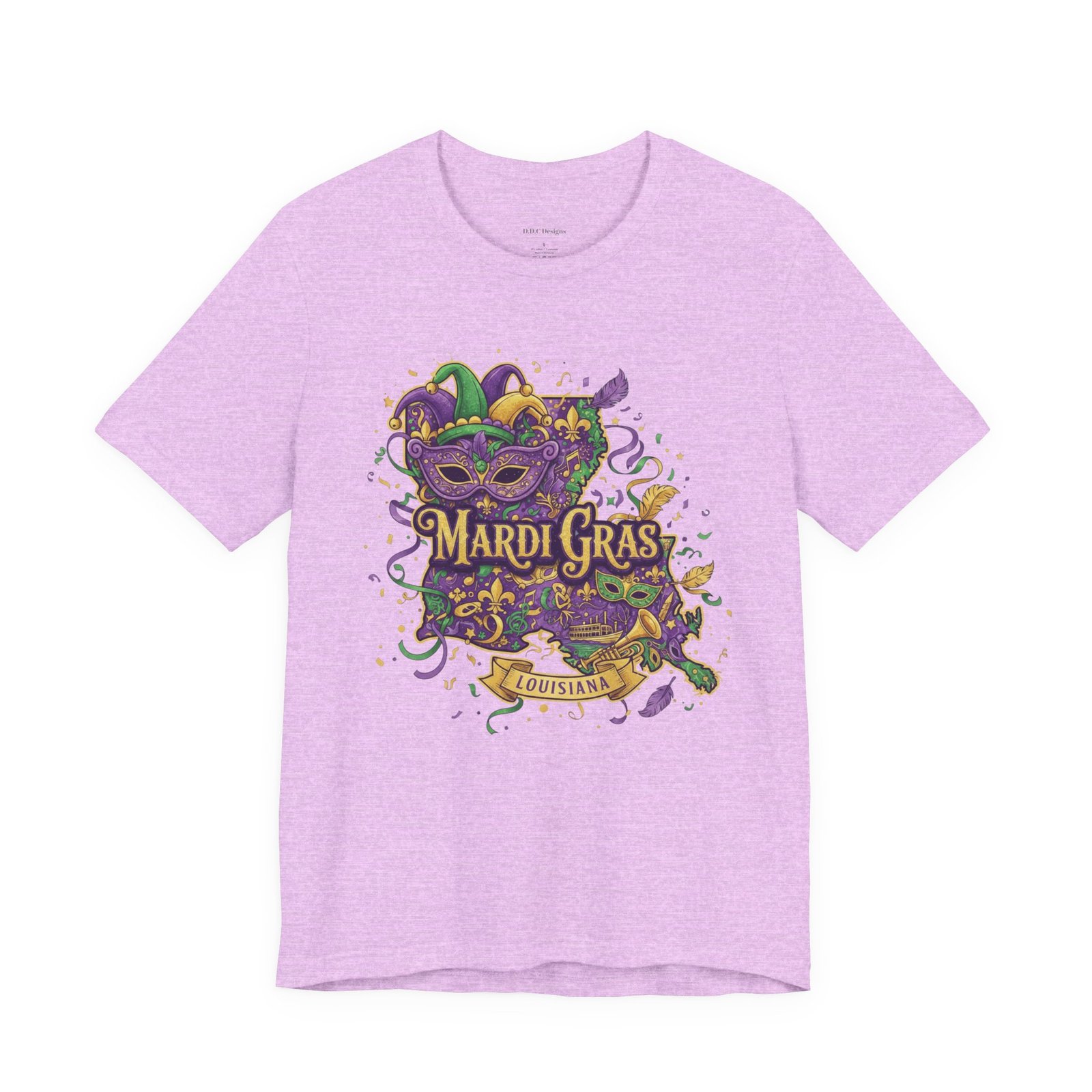 Louisiana Mardi Gras State Silhouette T-Shirt | Purple Green Gold - Image 199
