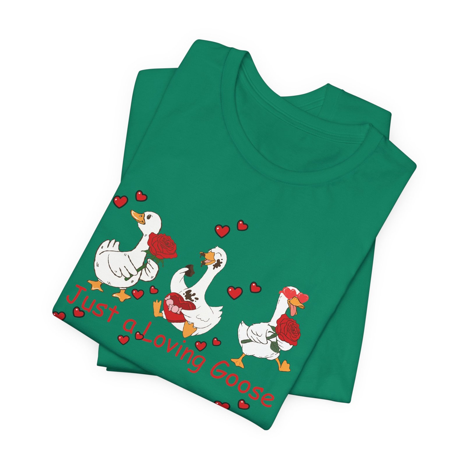 Just a Loving Goose Tee | Cute Goose Trio with Roses & Hearts - Image 27
