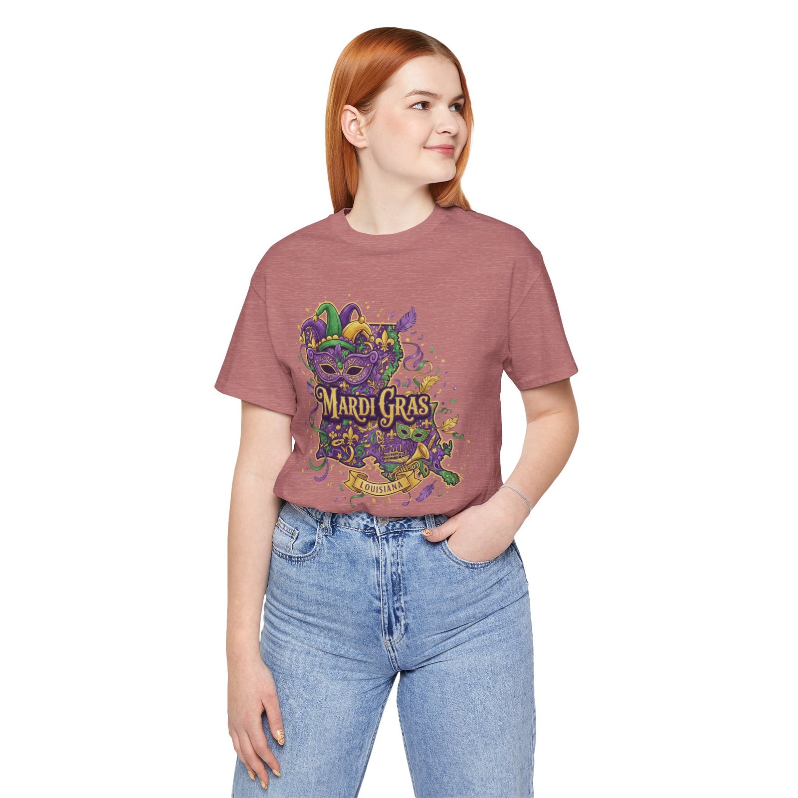Louisiana Mardi Gras State Silhouette T-Shirt | Purple Green Gold - Image 19