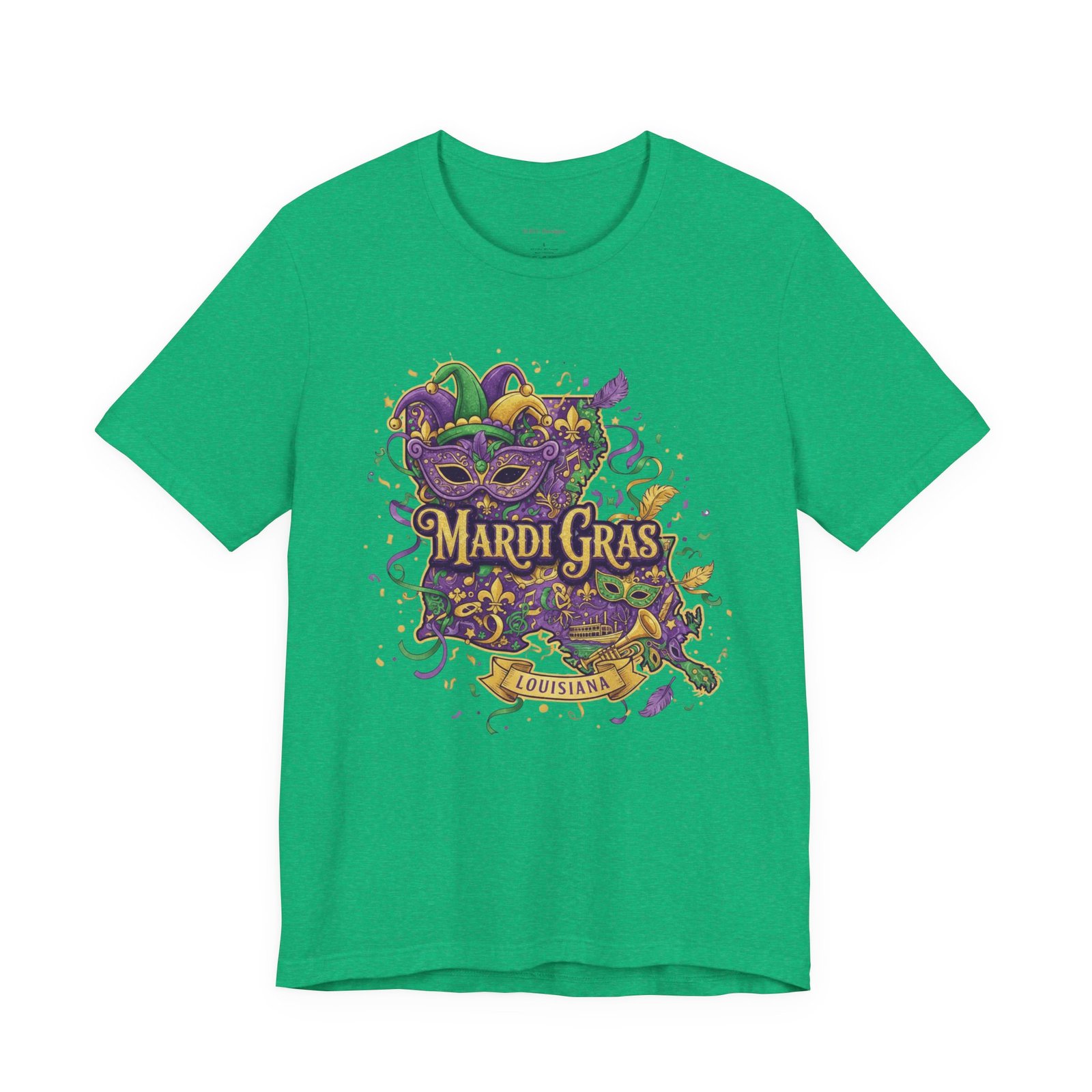Louisiana Mardi Gras State Silhouette T-Shirt | Purple Green Gold - Image 67