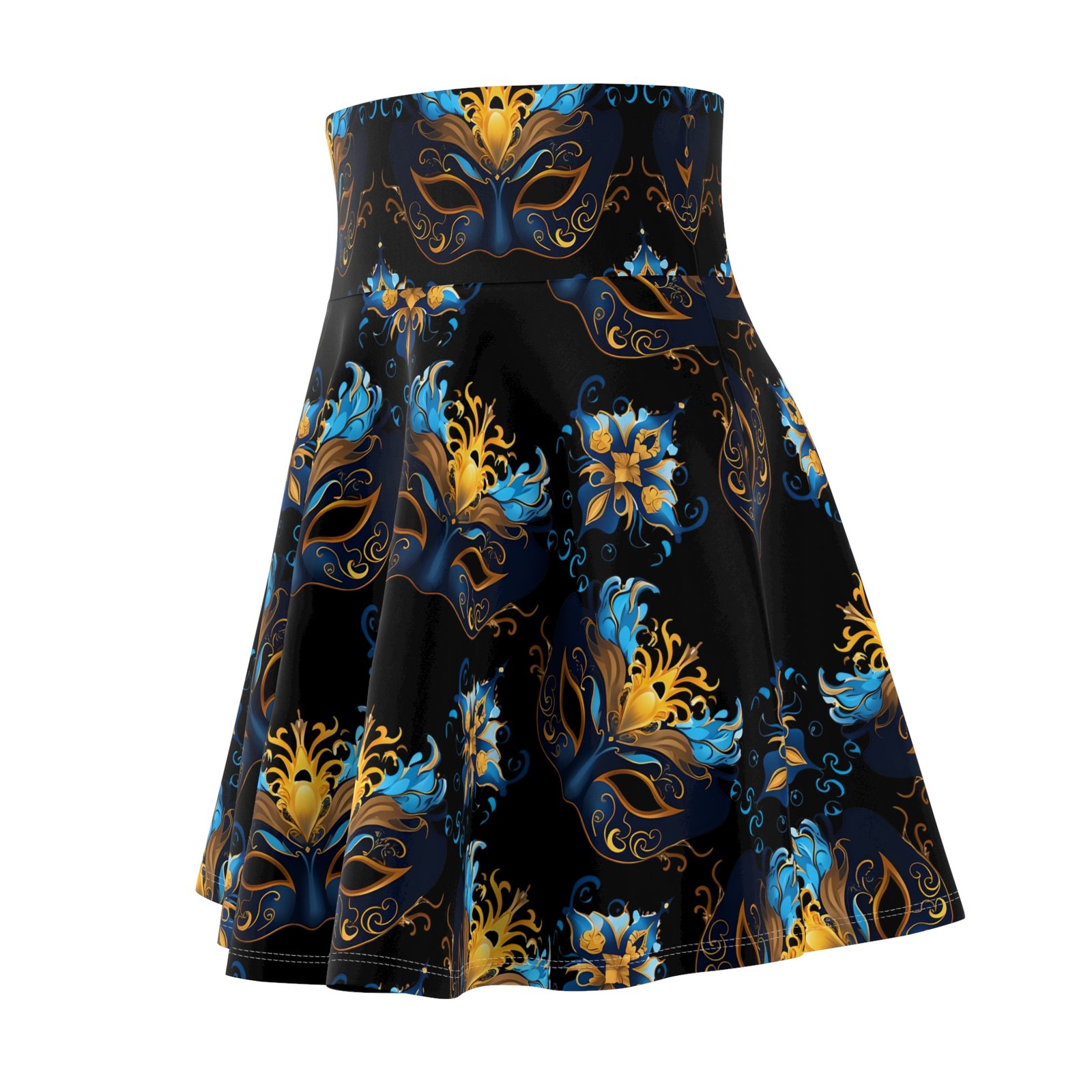 Mardi Gras Mask Print Skater Skirt | AOP Carnival Masquerade Pattern - Image 3