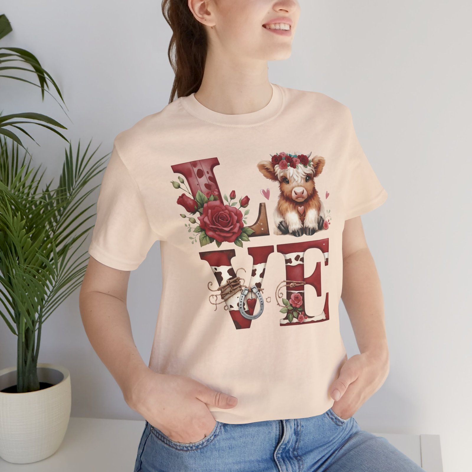 Western Valentine Highland Cow love valentine Tee - Image 47