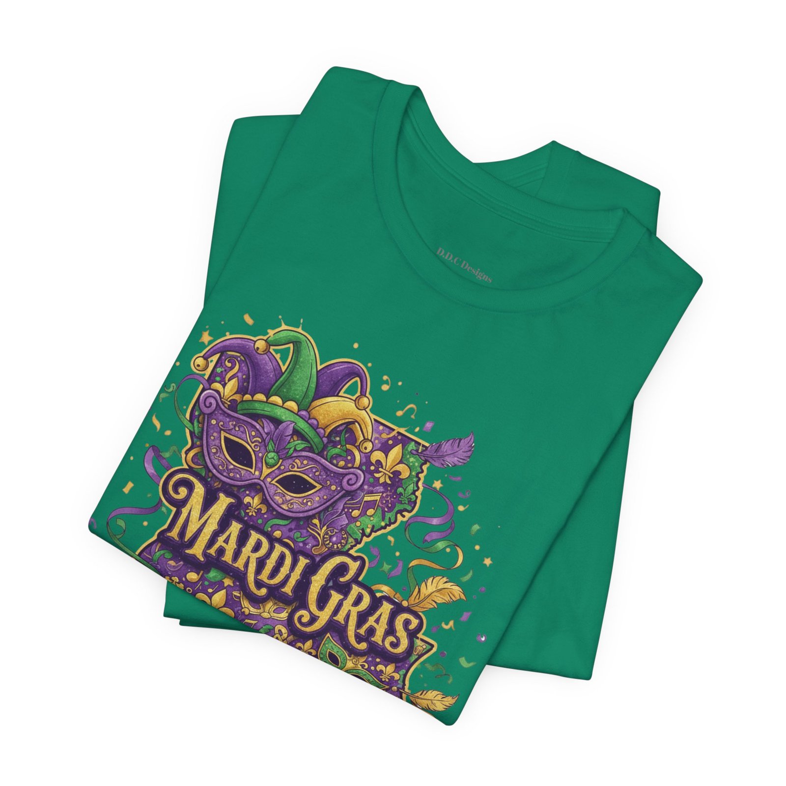 Louisiana Mardi Gras State Silhouette T-Shirt | Purple Green Gold - Image 80