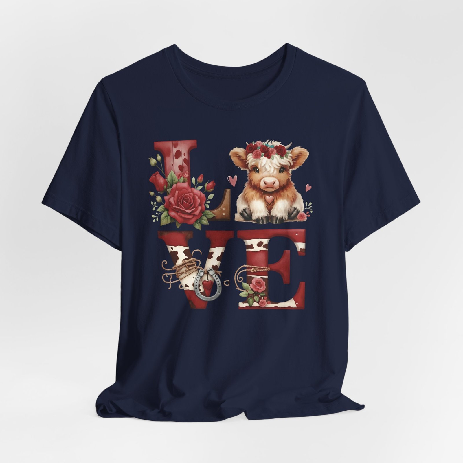 Western Valentine Highland Cow love valentine Tee - Image 68