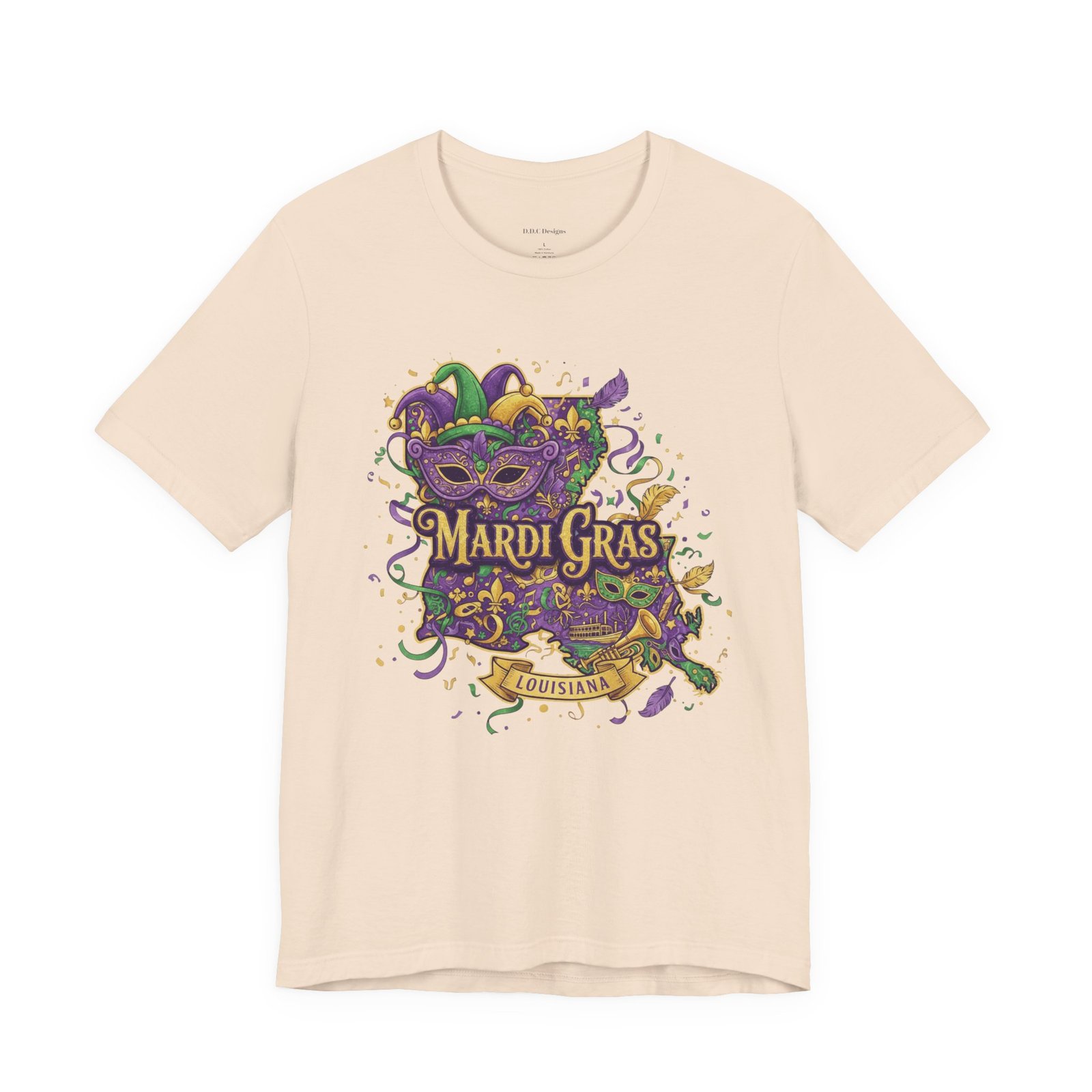 Louisiana Mardi Gras State Silhouette T-Shirt | Purple Green Gold - Image 45