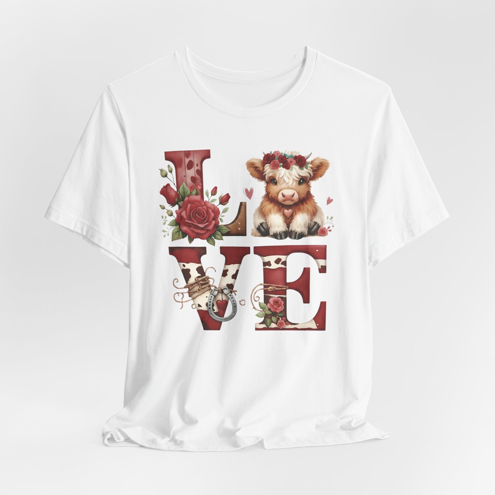 Western Valentine Highland Cow love valentine Tee - Image 5