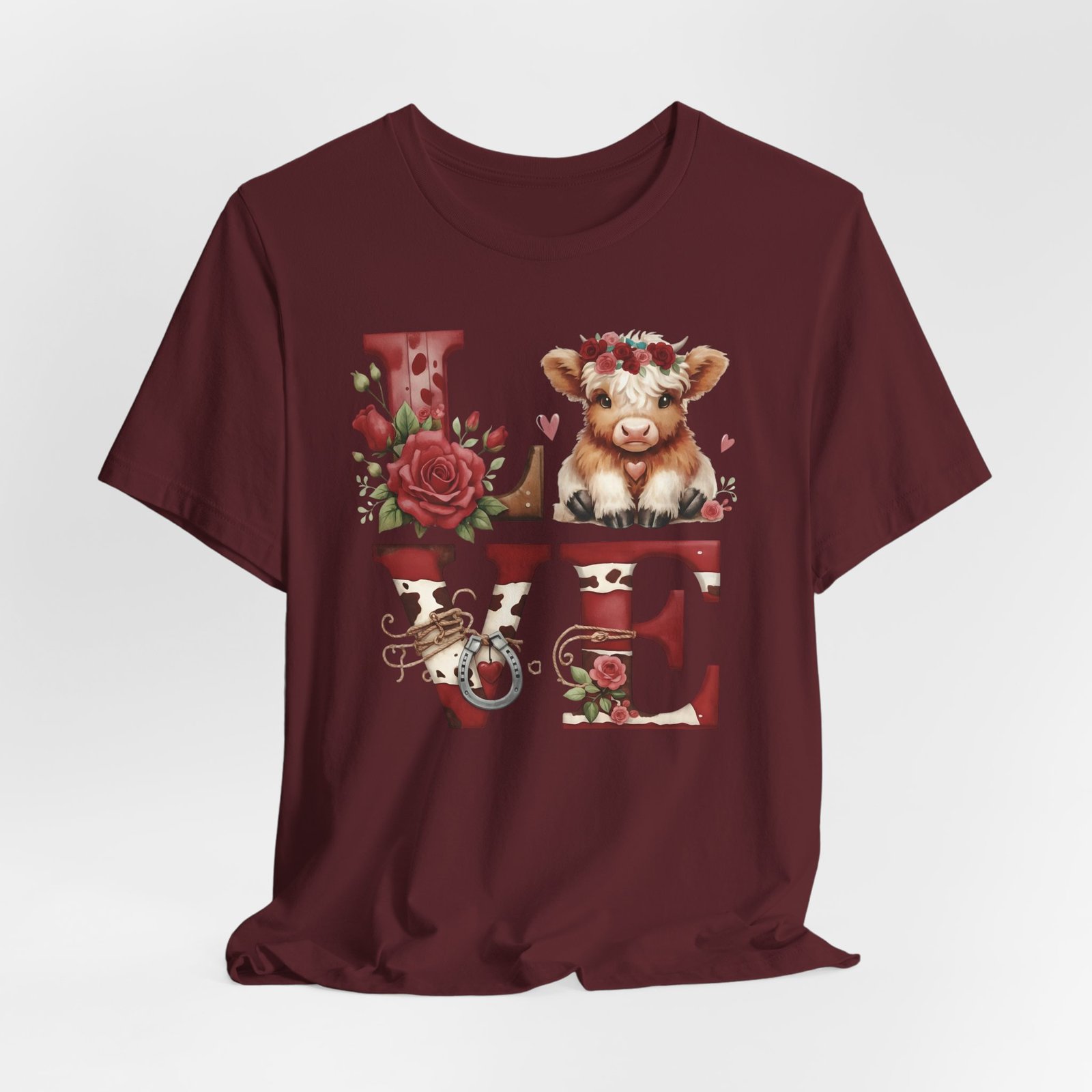 Western Valentine Highland Cow love valentine Tee - Image 76