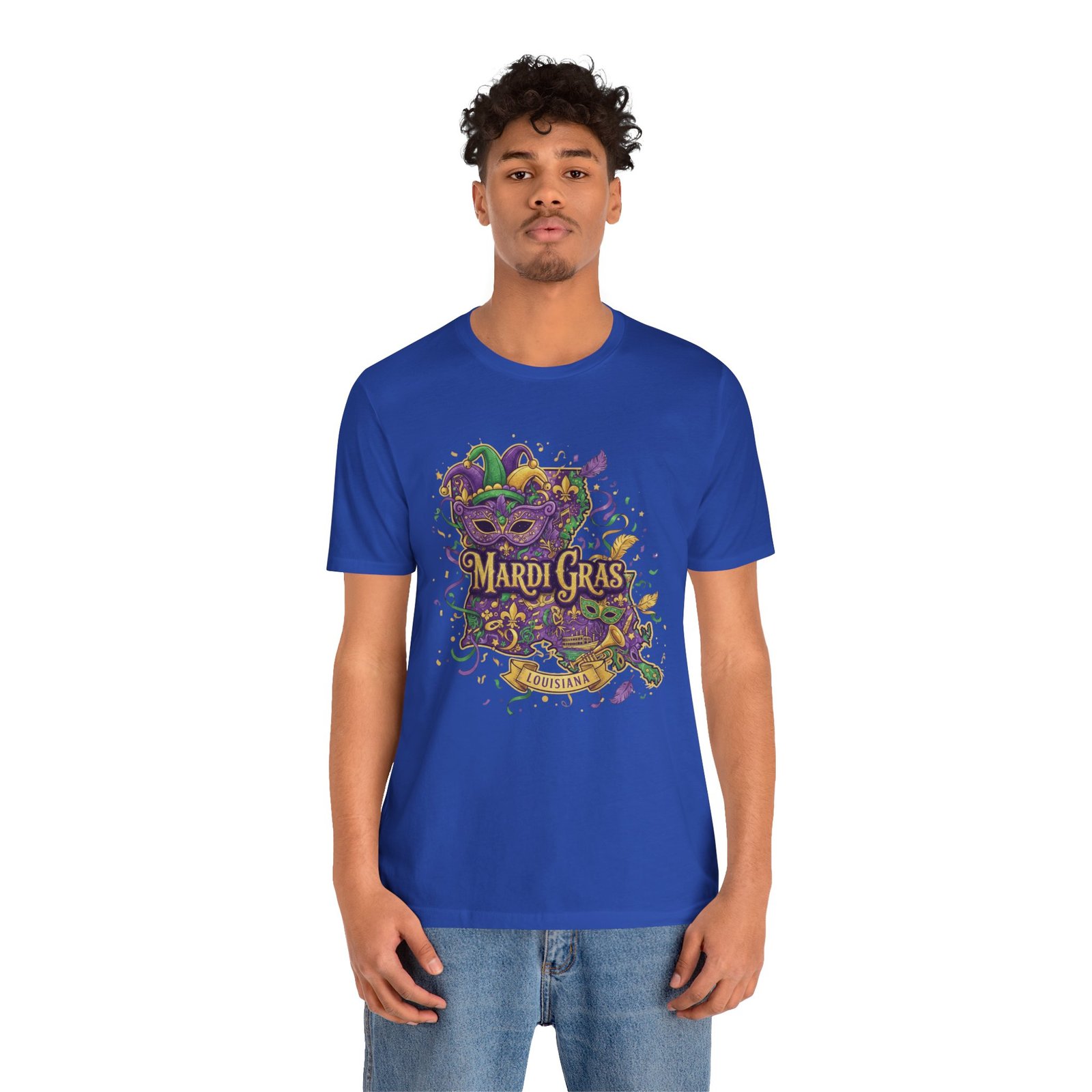 Louisiana Mardi Gras State Silhouette T-Shirt | Purple Green Gold - Image 143