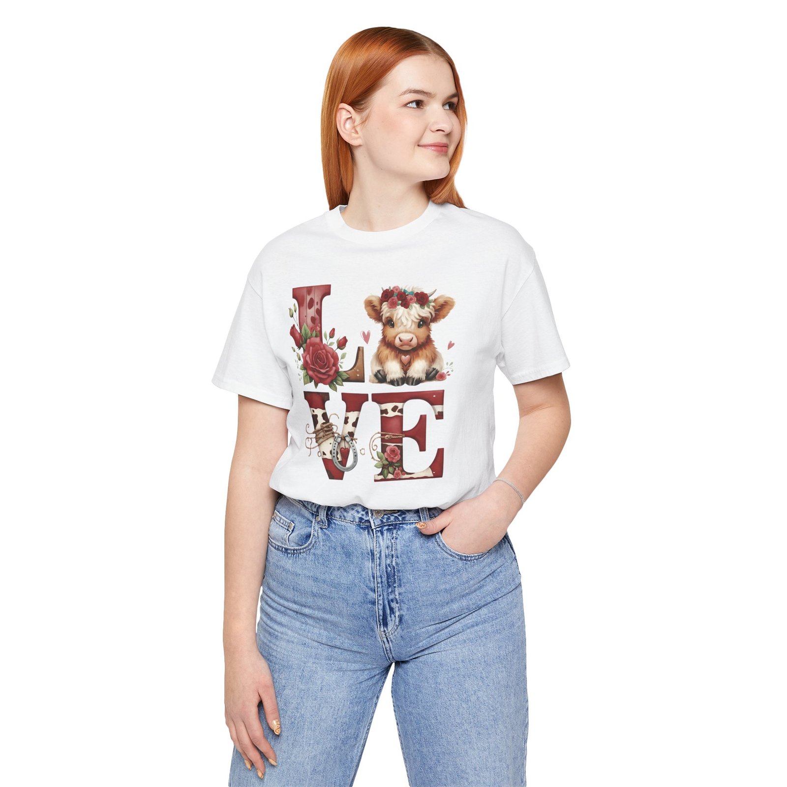 Western Valentine Highland Cow love valentine Tee - Image 7