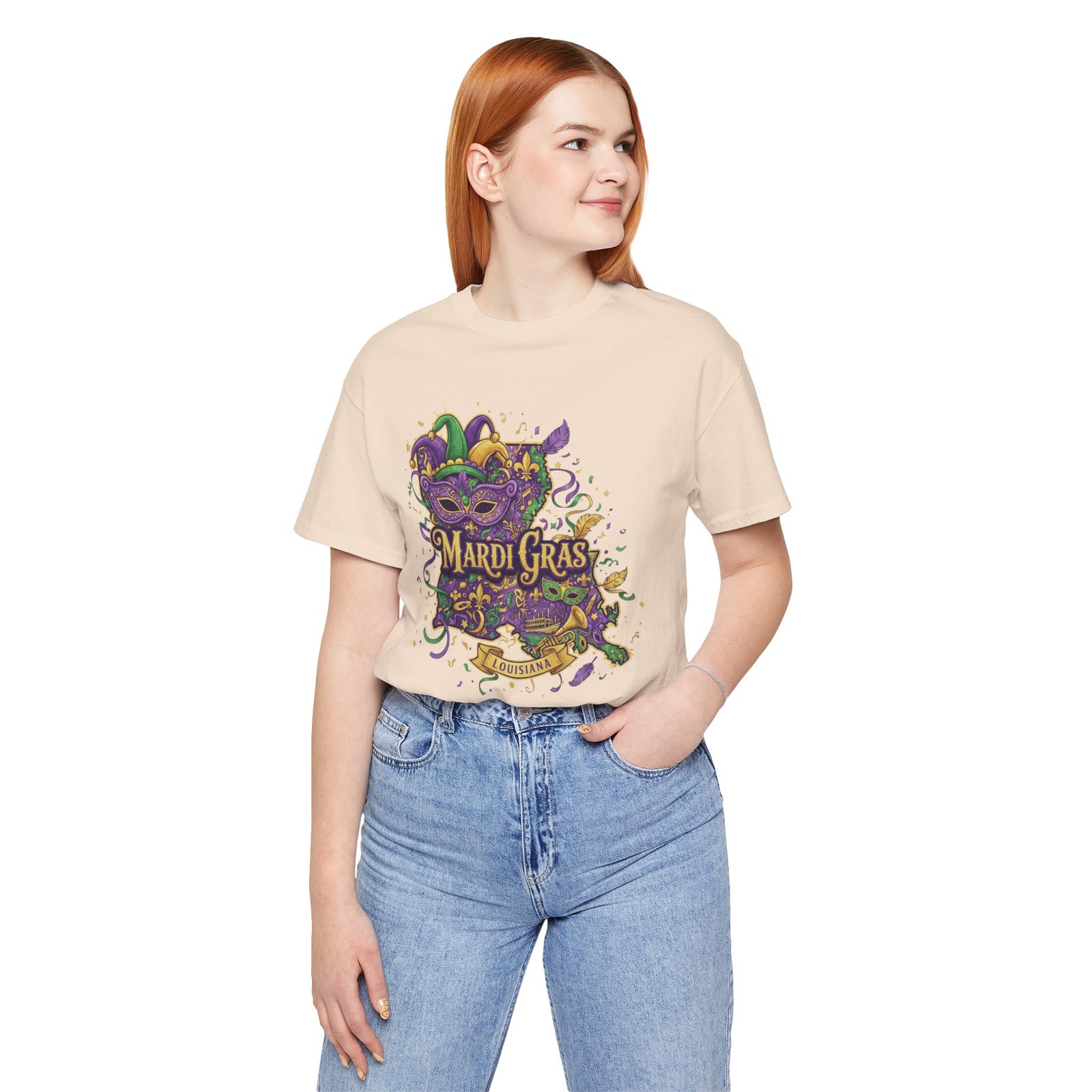 Louisiana Mardi Gras State Silhouette T-Shirt | Purple Green Gold - Image 52