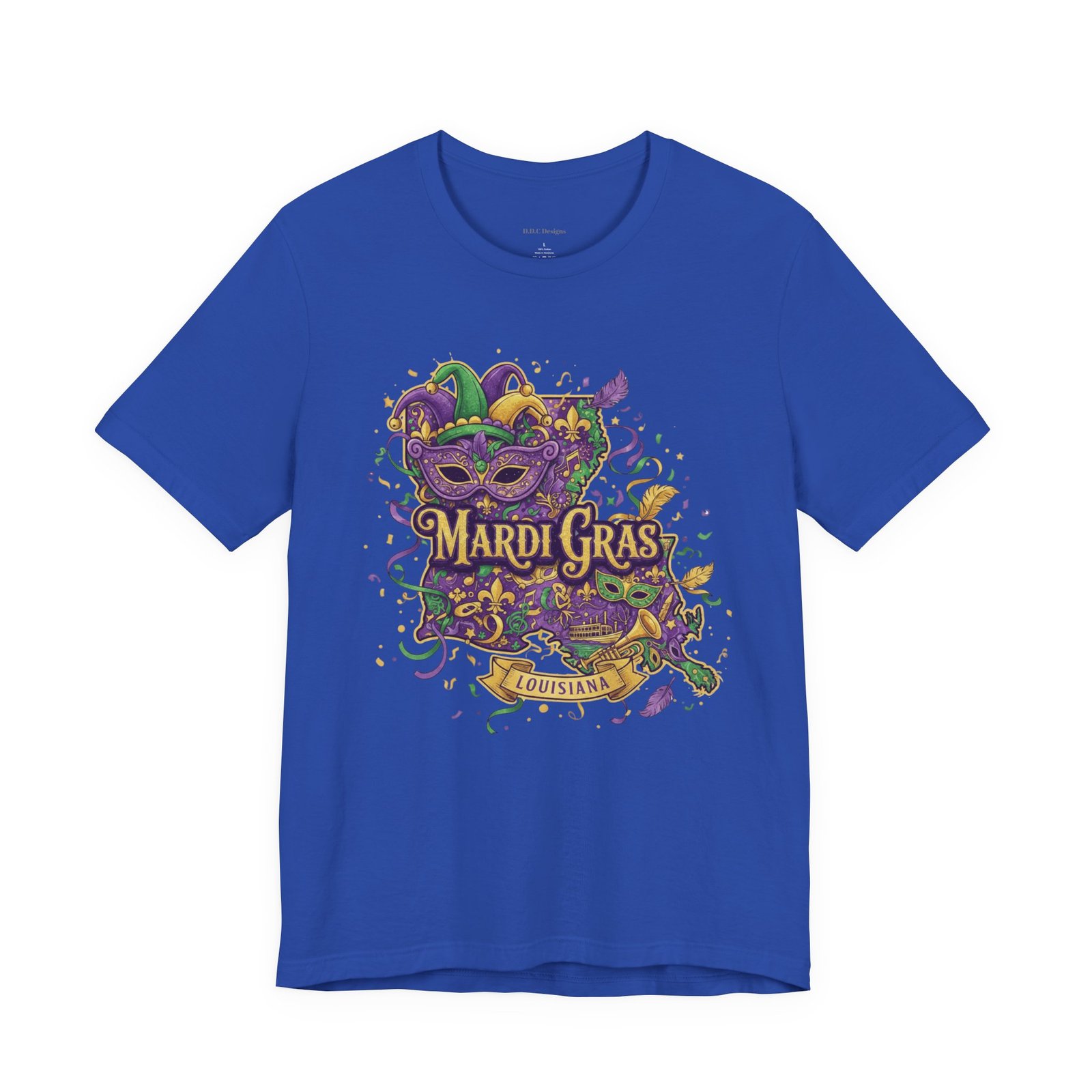 Louisiana Mardi Gras State Silhouette T-Shirt | Purple Green Gold - Image 133