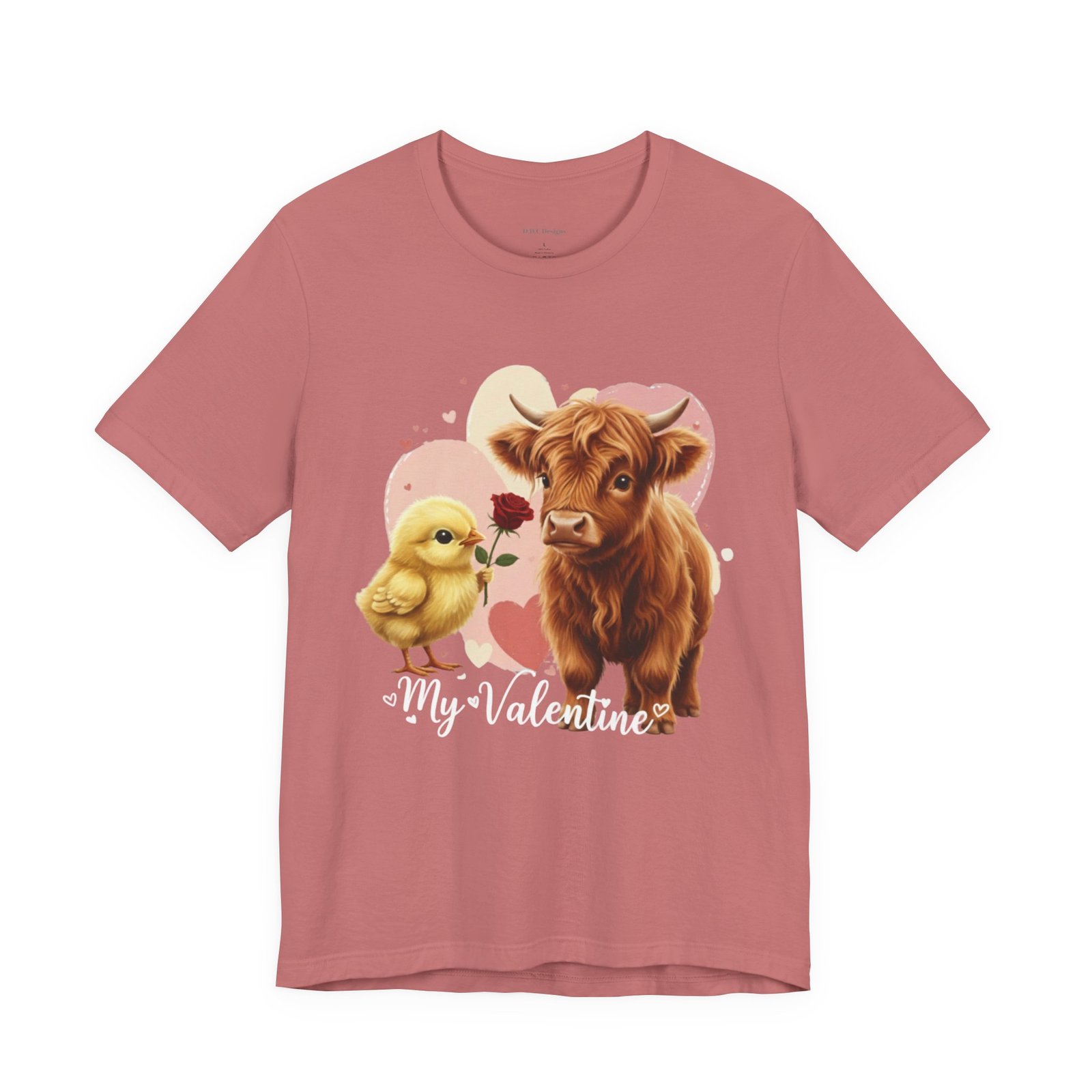 My Valentine Highland Cow and Chick Tee Valentine Shirt - Image 2