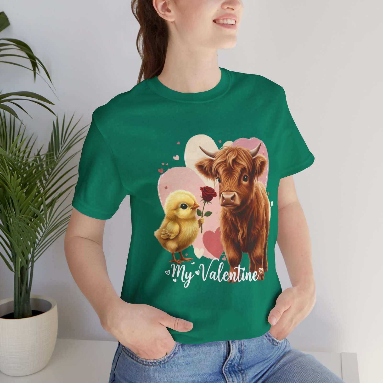 My Valentine Highland Cow and Chick Tee Valentine Shirt - Image 33