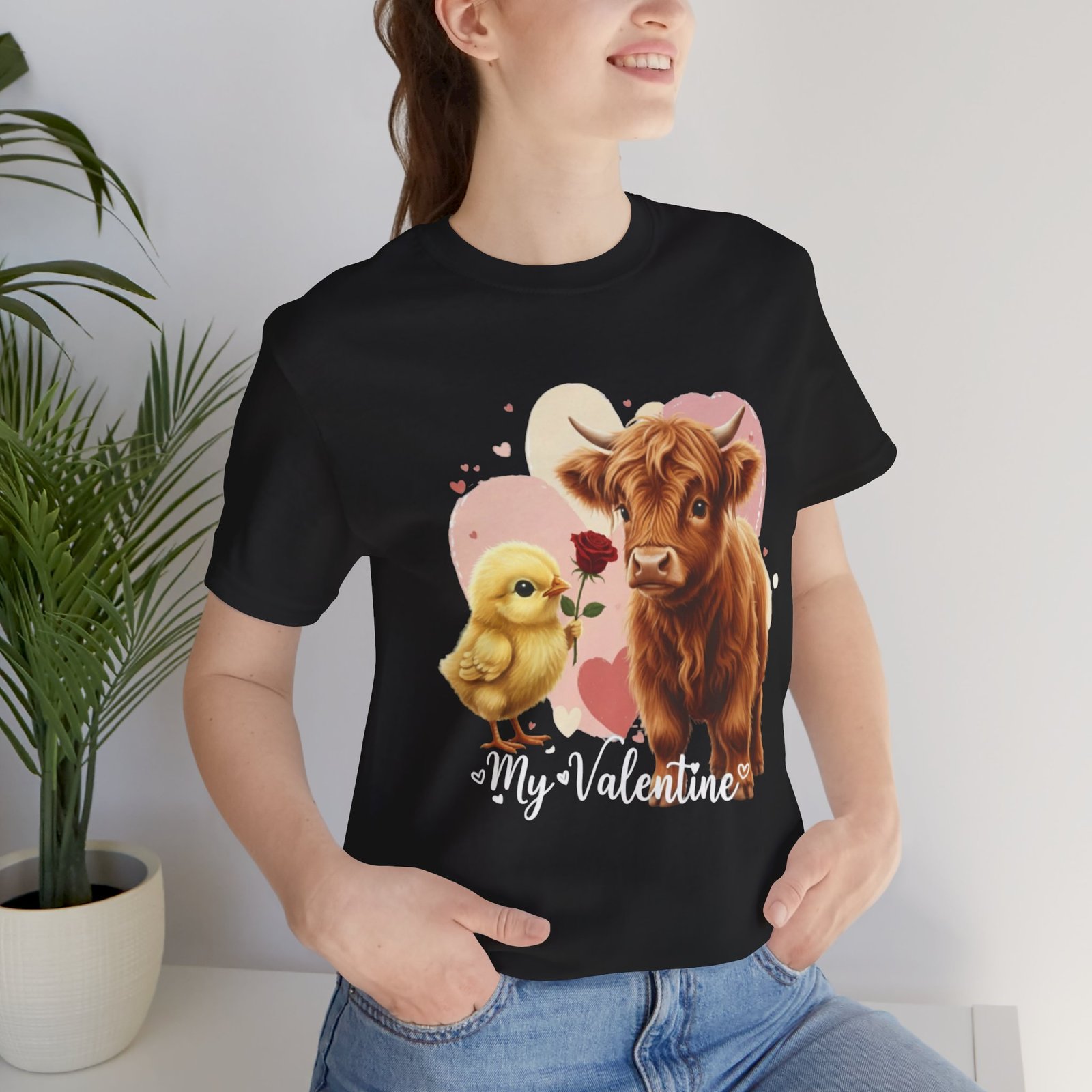 My Valentine Highland Cow and Chick Tee Valentine Shirt - Image 24