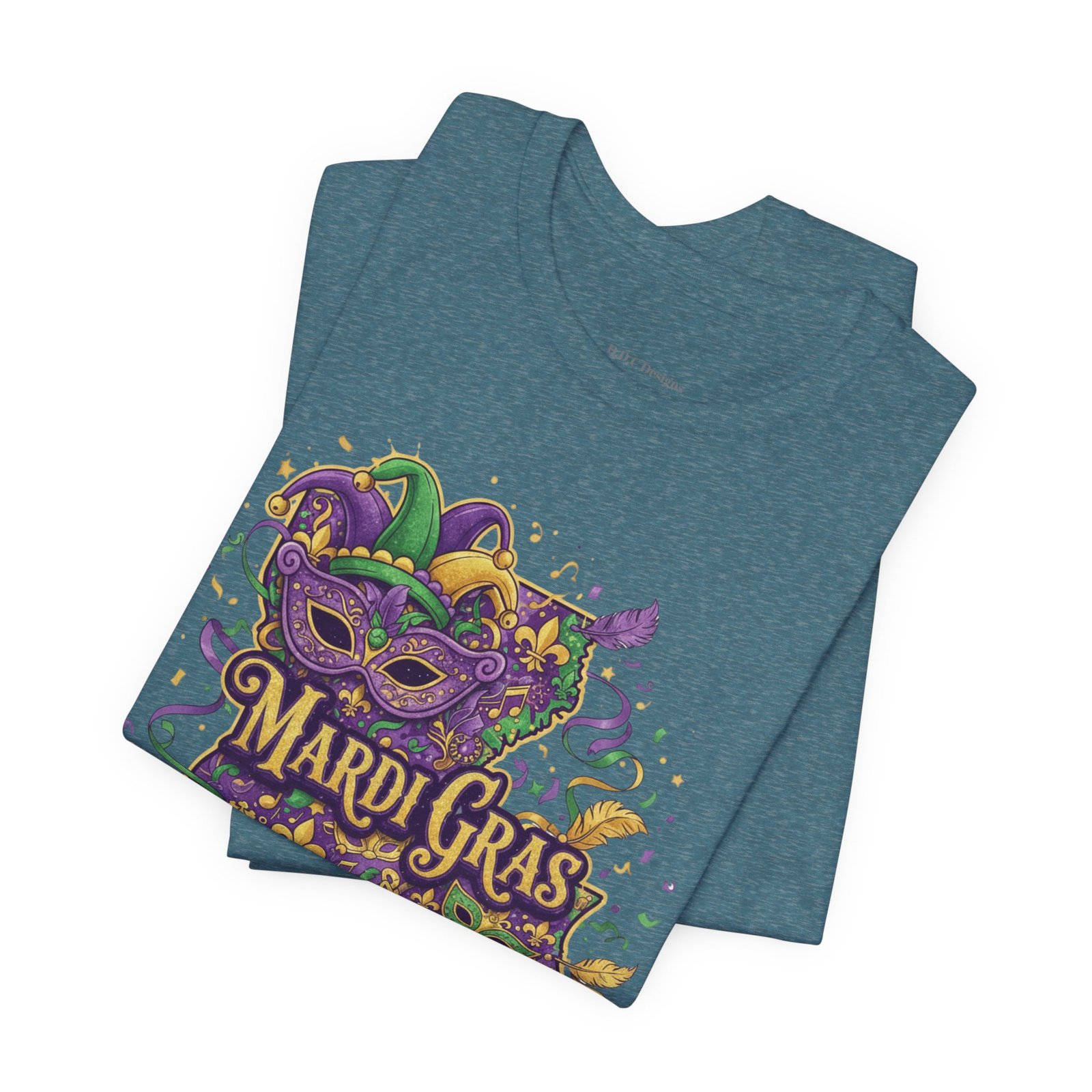 Louisiana Mardi Gras State Silhouette T-Shirt | Purple Green Gold - Image 146