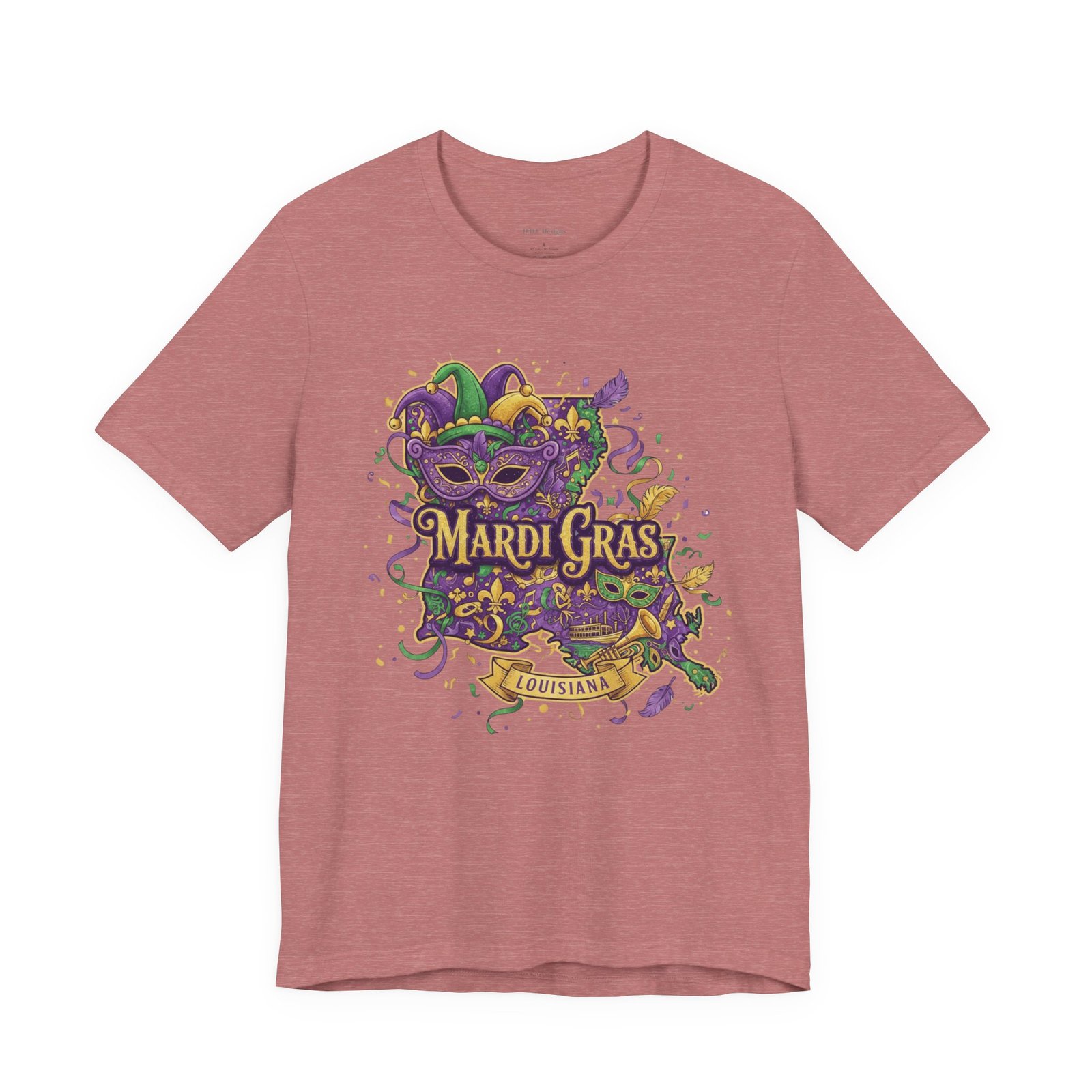 Louisiana Mardi Gras State Silhouette T-Shirt | Purple Green Gold - Image 12