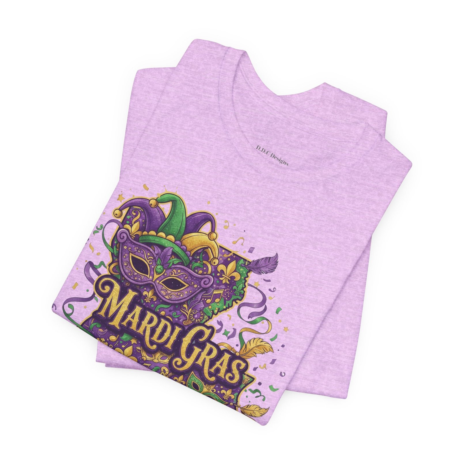 Louisiana Mardi Gras State Silhouette T-Shirt | Purple Green Gold - Image 201