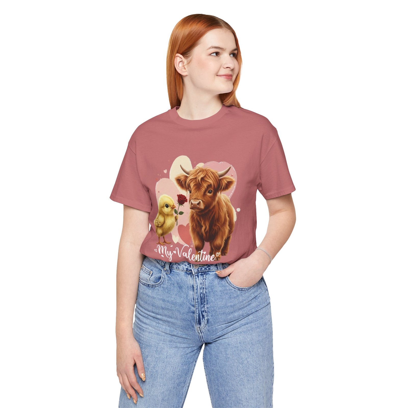 My Valentine Highland Cow and Chick Tee Valentine Shirt - Image 8