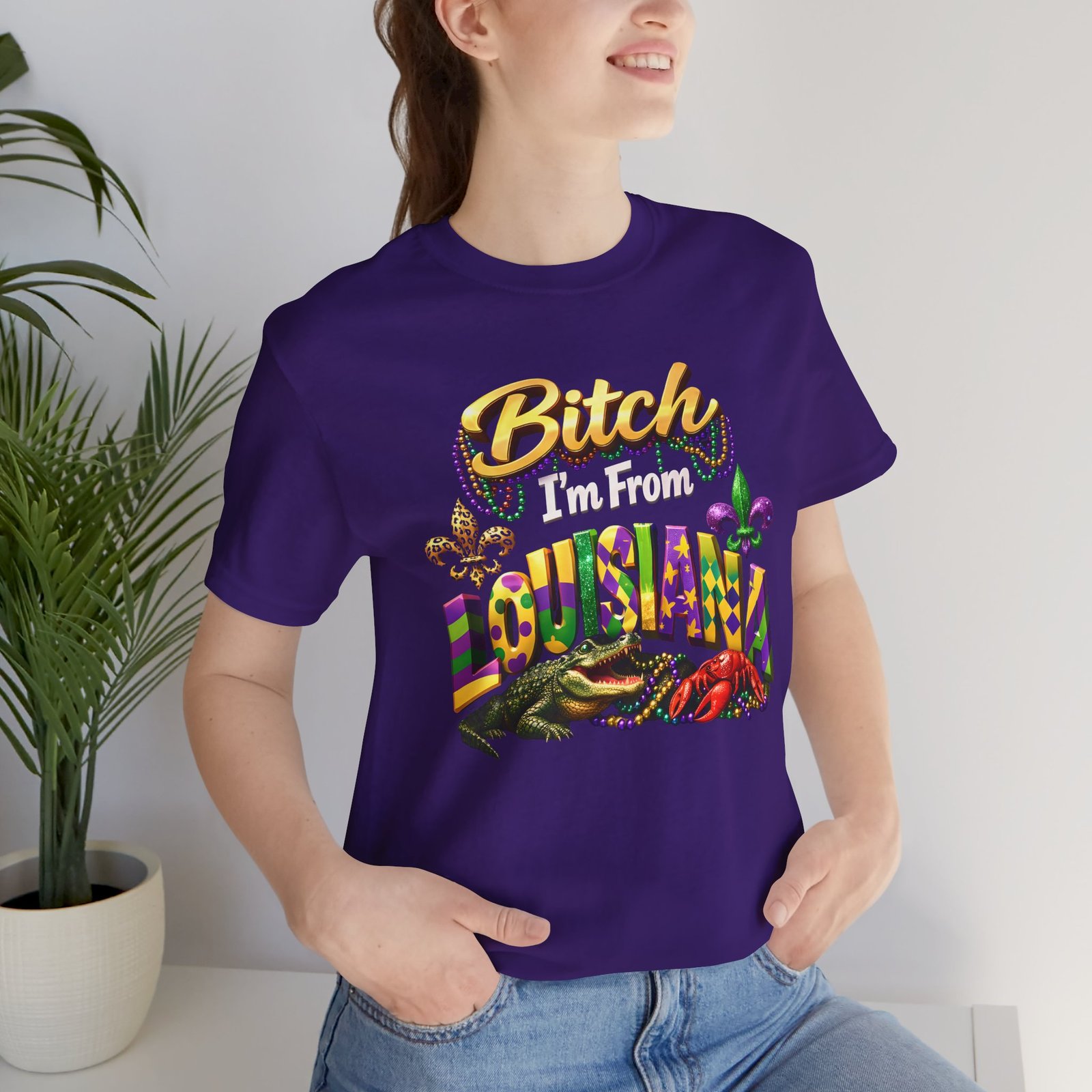 Bitch Im From Louisiana Tee Alligator Crawfish Mardi Gras Beads - Image 54