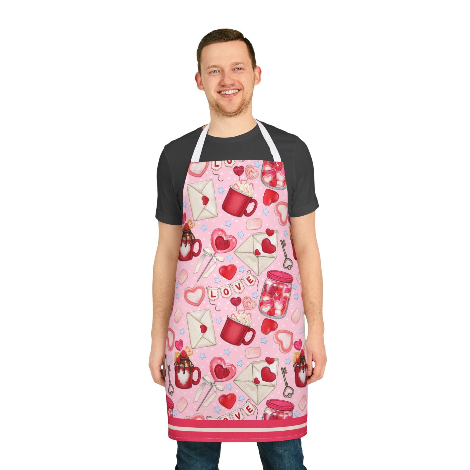 Romantic Watercolor Love Apron | Valentine Baking Hostess Kitchen - Image 3