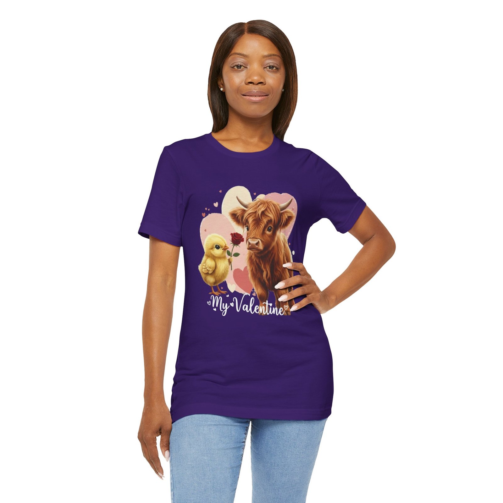 My Valentine Highland Cow and Chick Tee Valentine Shirt - Image 79