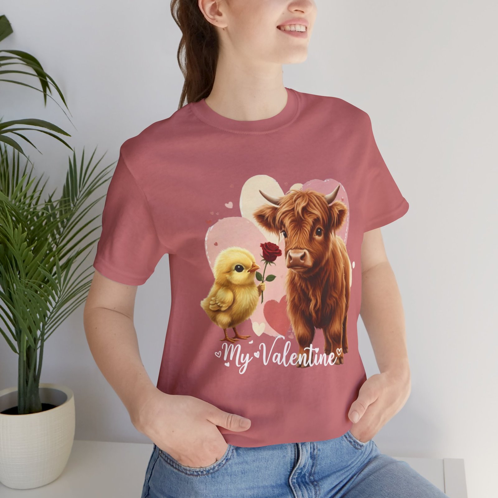 My Valentine Highland Cow and Chick Tee Valentine Shirt