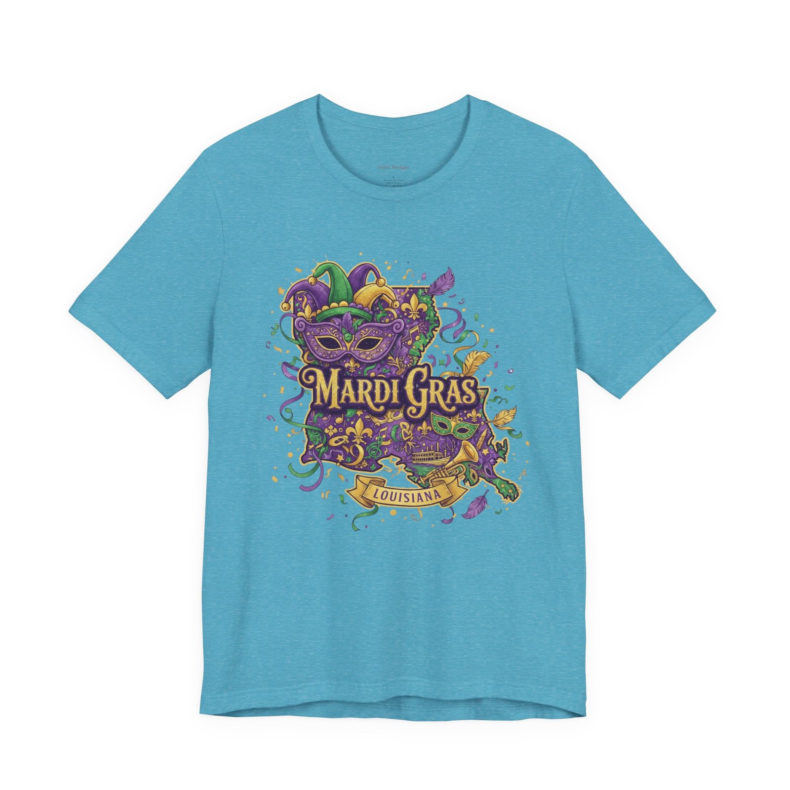 Louisiana Mardi Gras State Silhouette T-Shirt | Purple Green Gold - Image 166