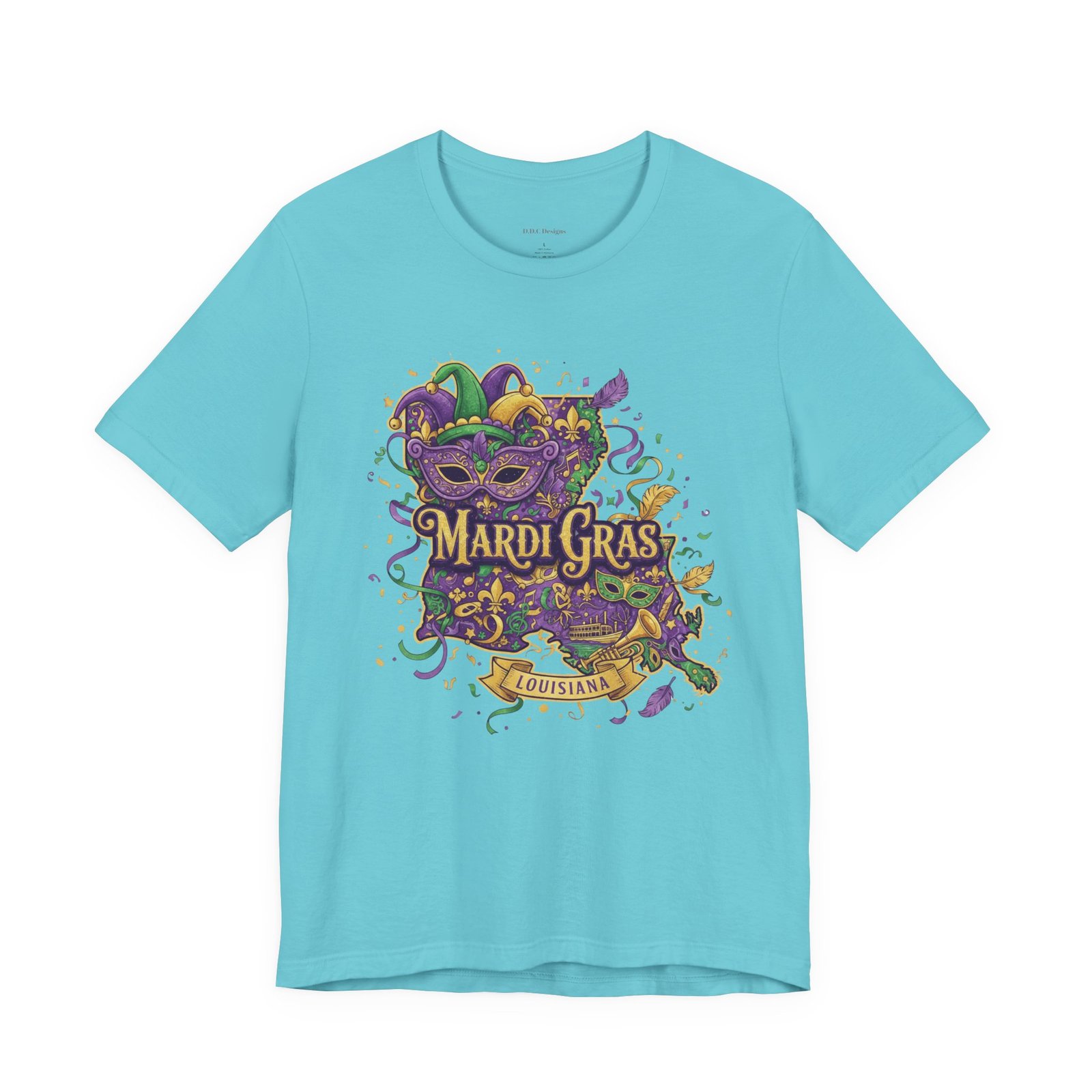 Louisiana Mardi Gras State Silhouette T-Shirt | Purple Green Gold - Image 122