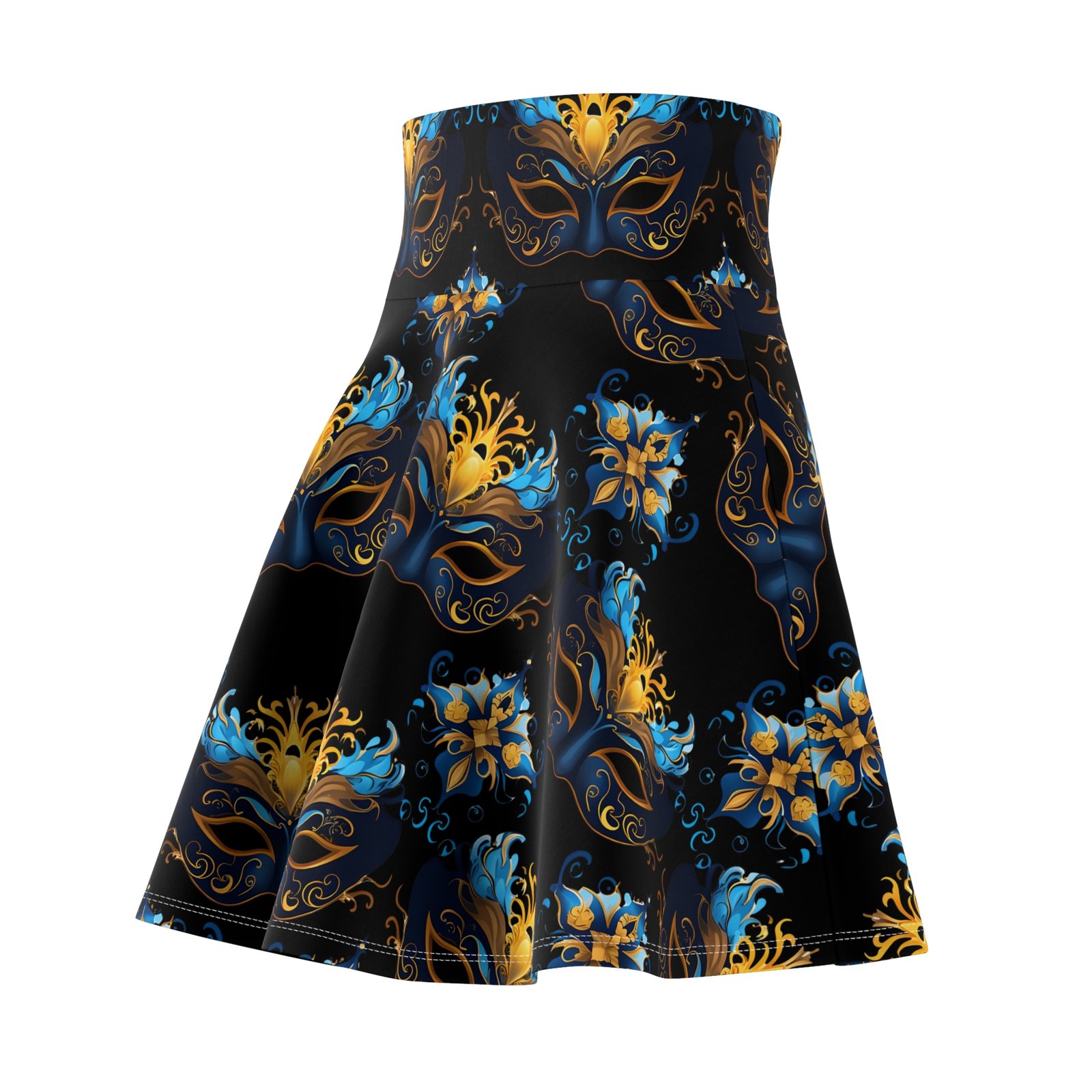 Mardi Gras Mask Print Skater Skirt | AOP Carnival Masquerade Pattern - Image 4