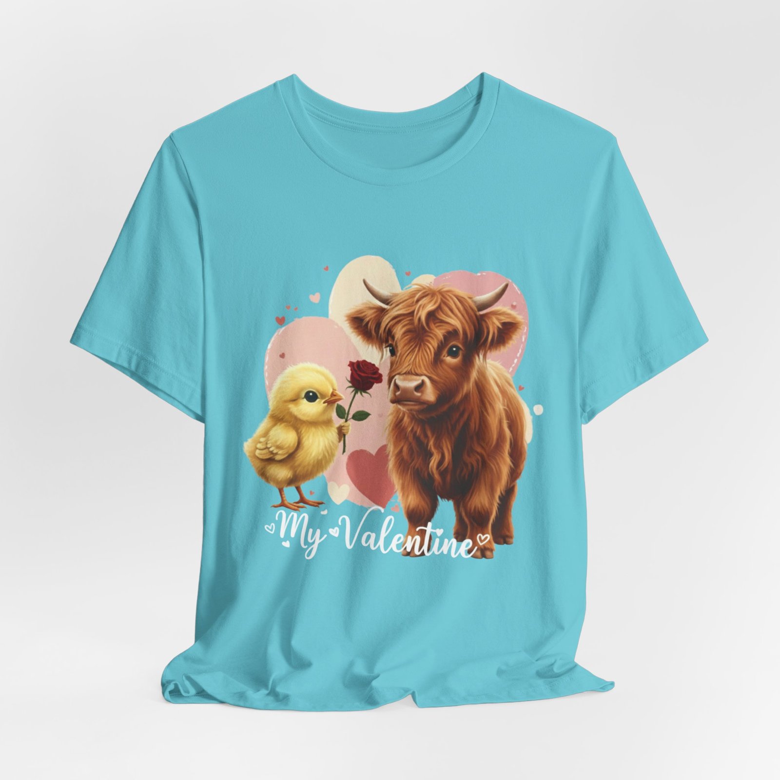 My Valentine Highland Cow and Chick Tee Valentine Shirt - Image 58