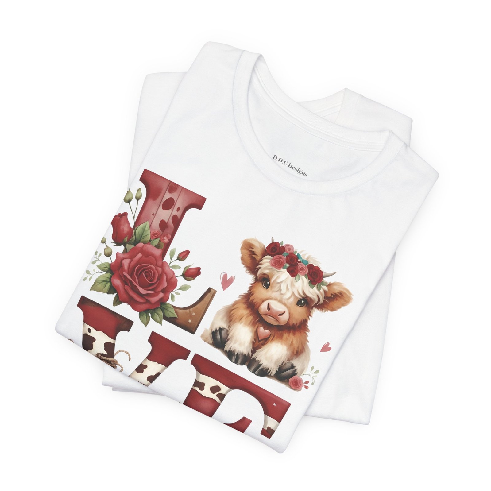 Western Valentine Highland Cow love valentine Tee - Image 4