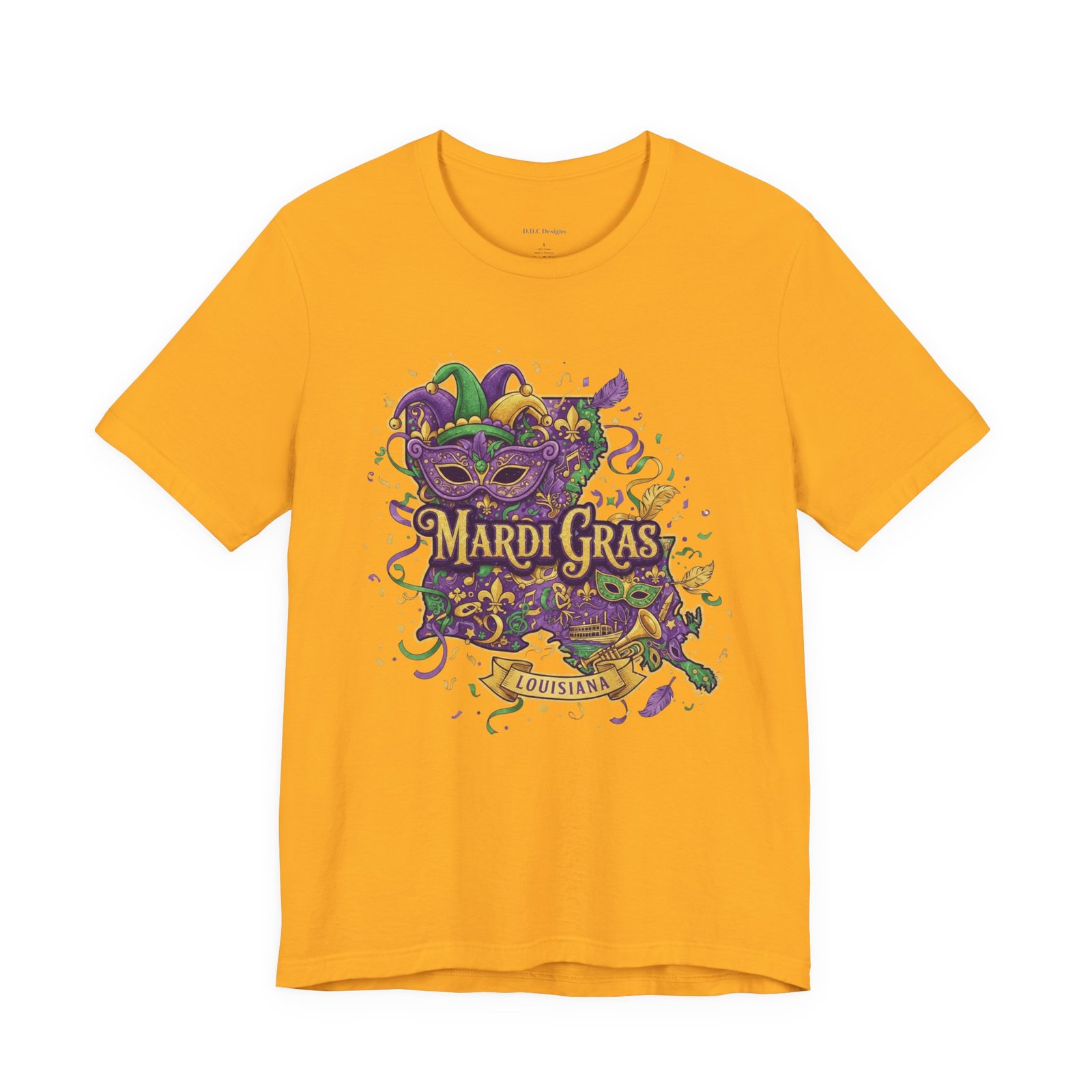 Louisiana Mardi Gras State Silhouette T-Shirt | Purple Green Gold - Image 56