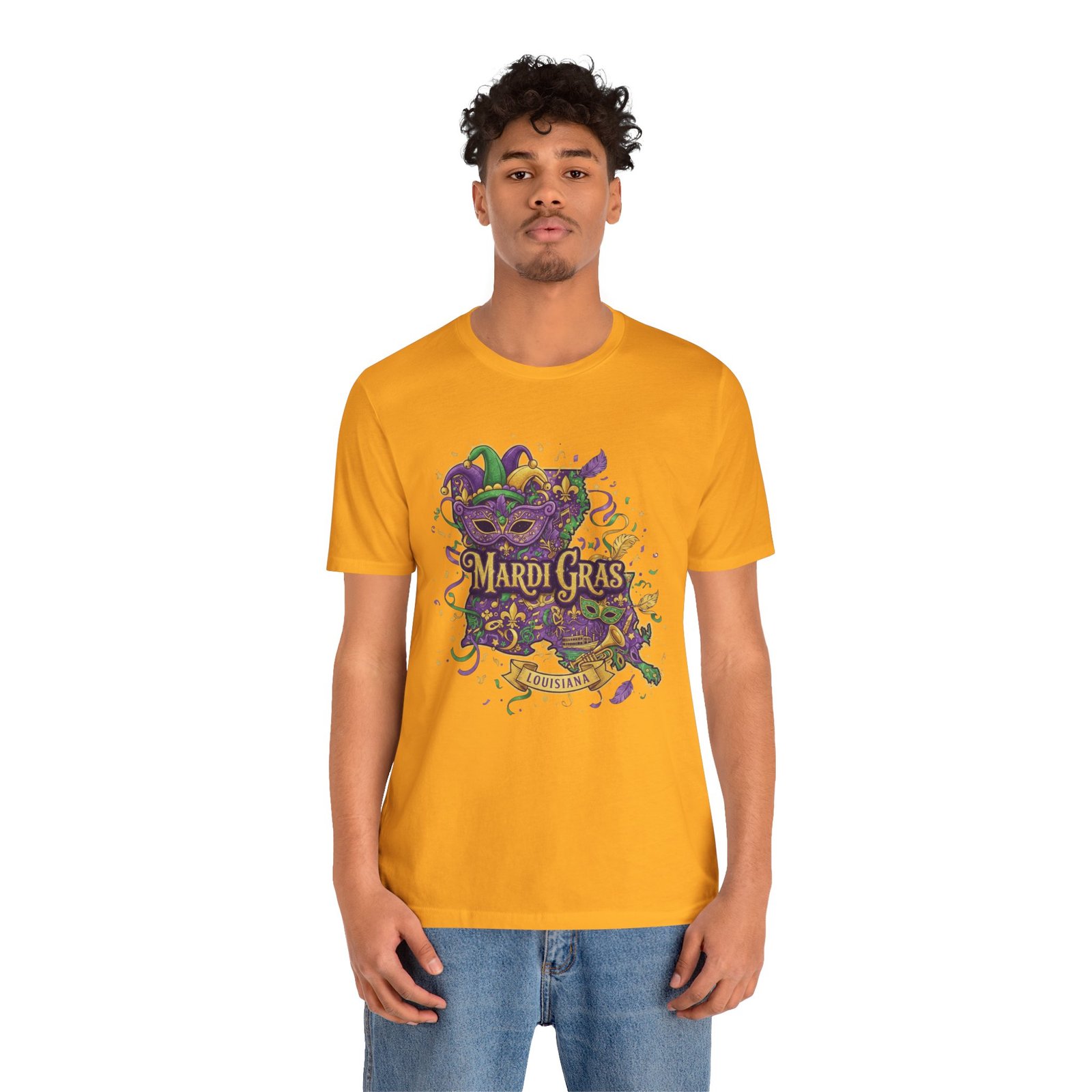 Louisiana Mardi Gras State Silhouette T-Shirt | Purple Green Gold - Image 66
