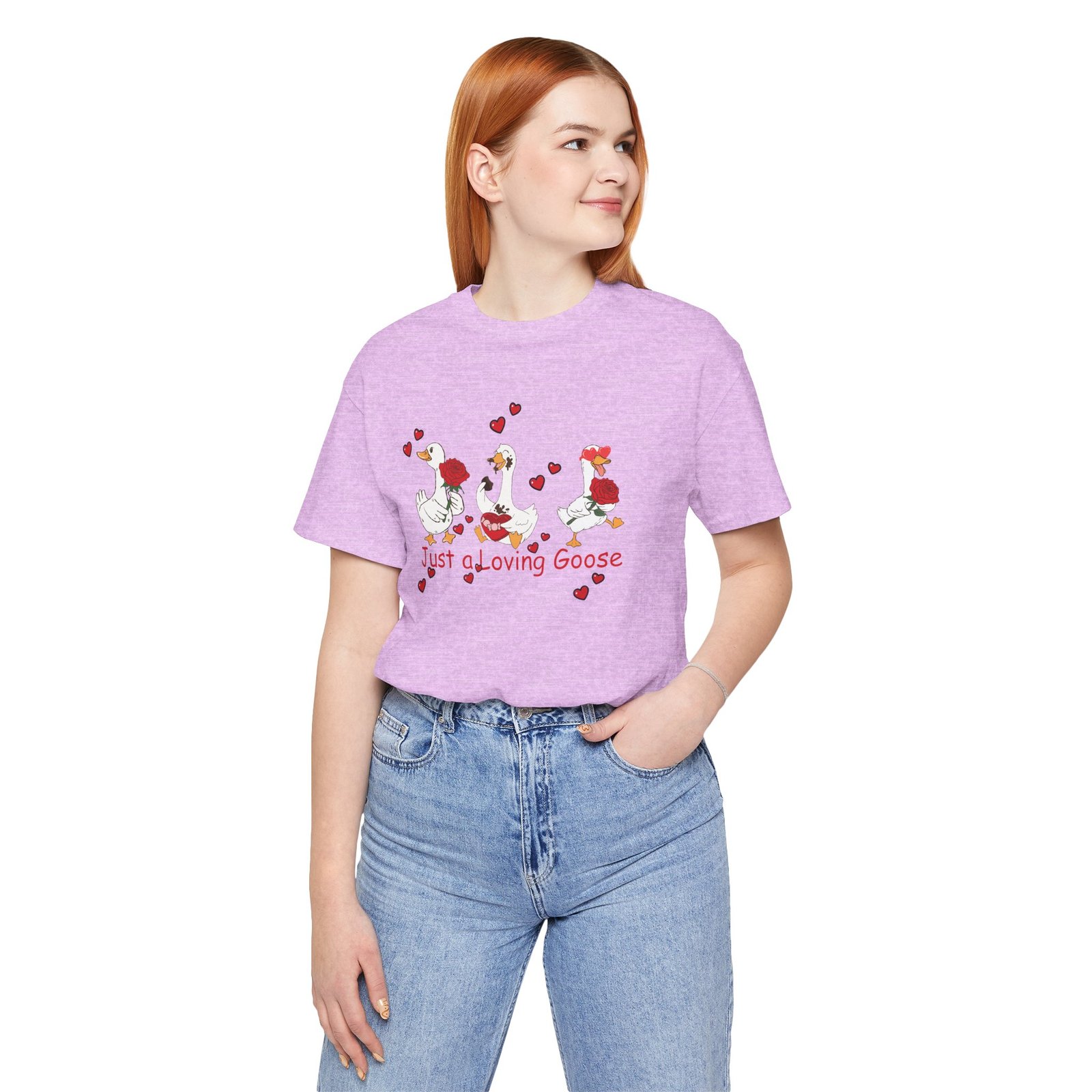 Just a Loving Goose Tee | Cute Goose Trio with Roses & Hearts - Image 70