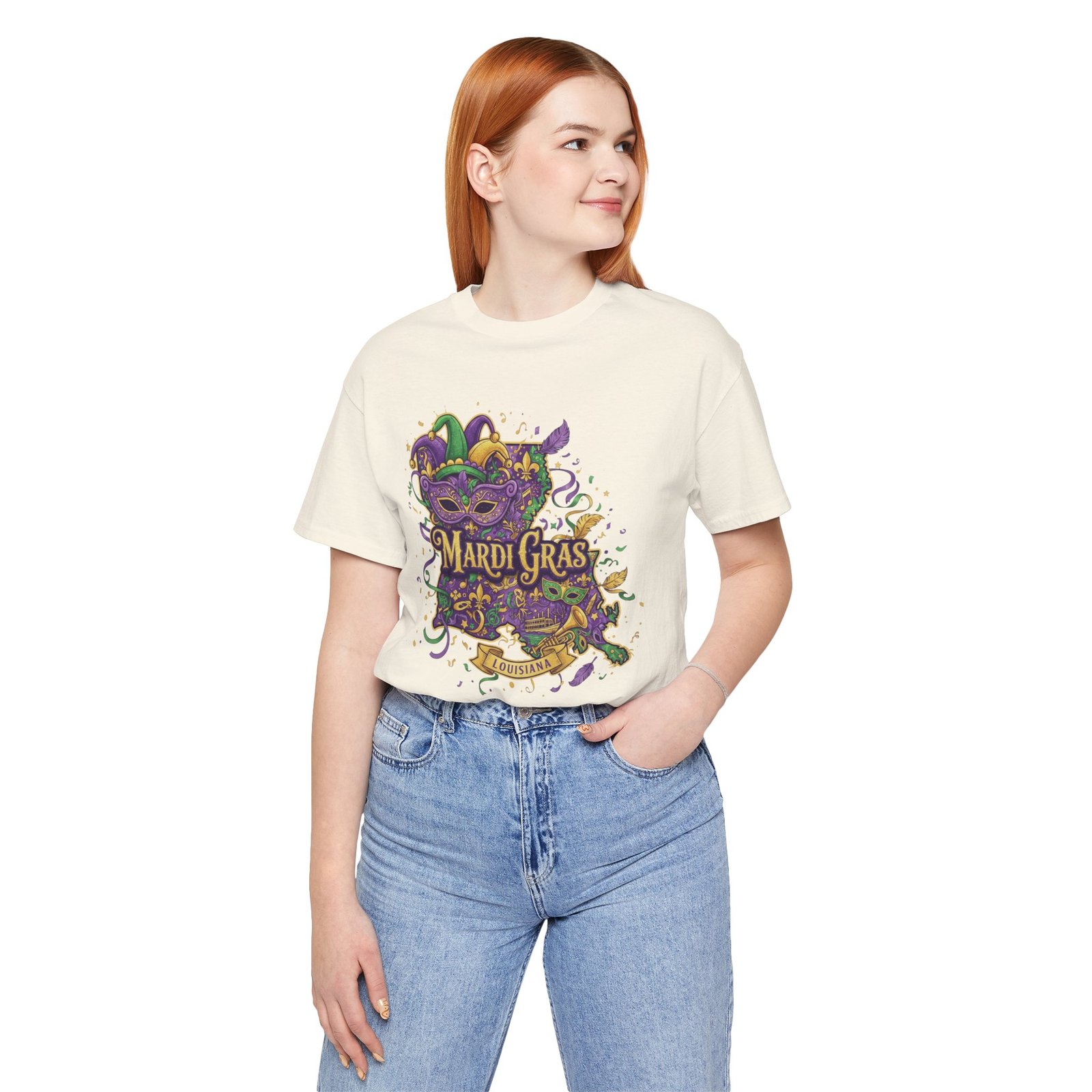 Louisiana Mardi Gras State Silhouette T-Shirt | Purple Green Gold - Image 41