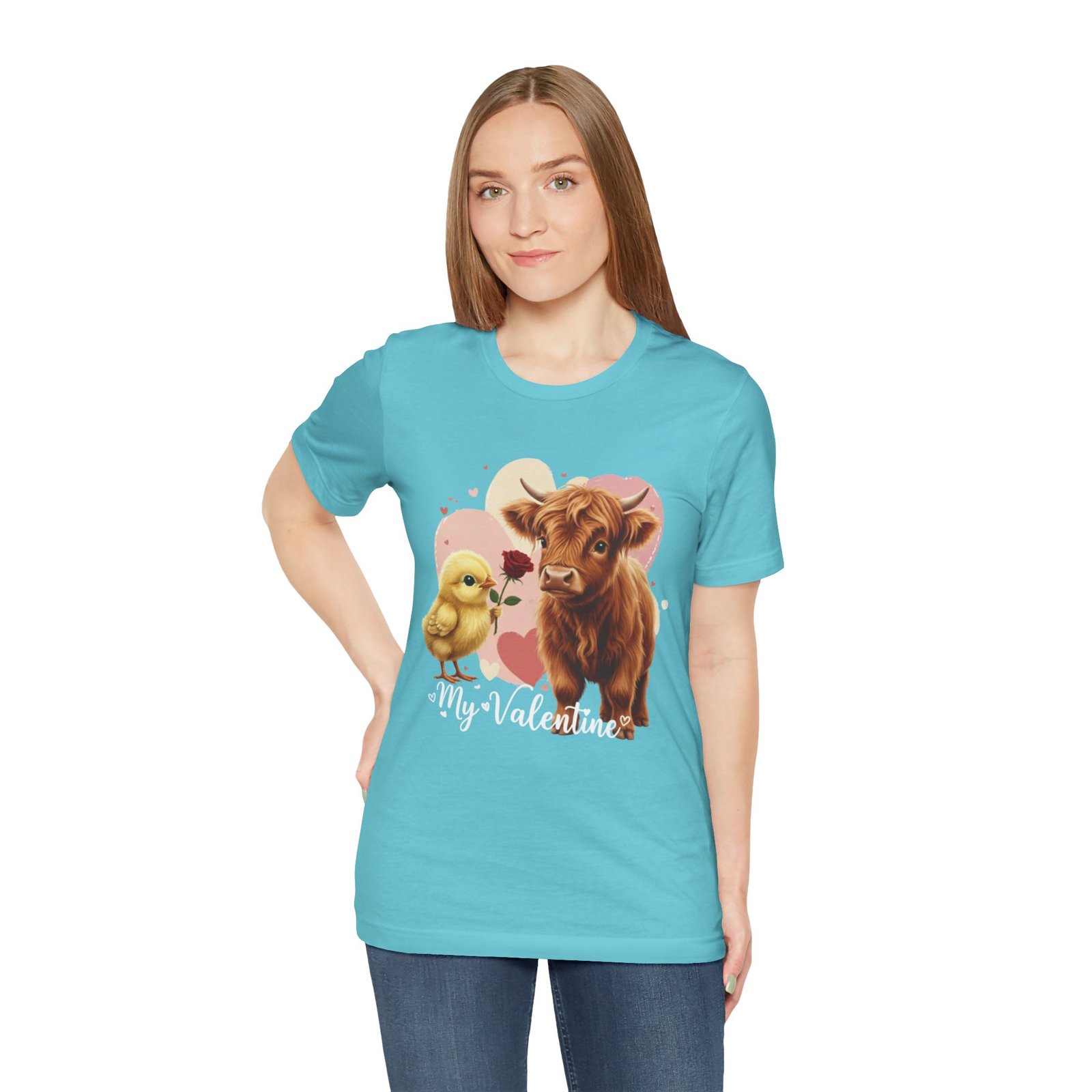 My Valentine Highland Cow and Chick Tee Valentine Shirt - Image 63