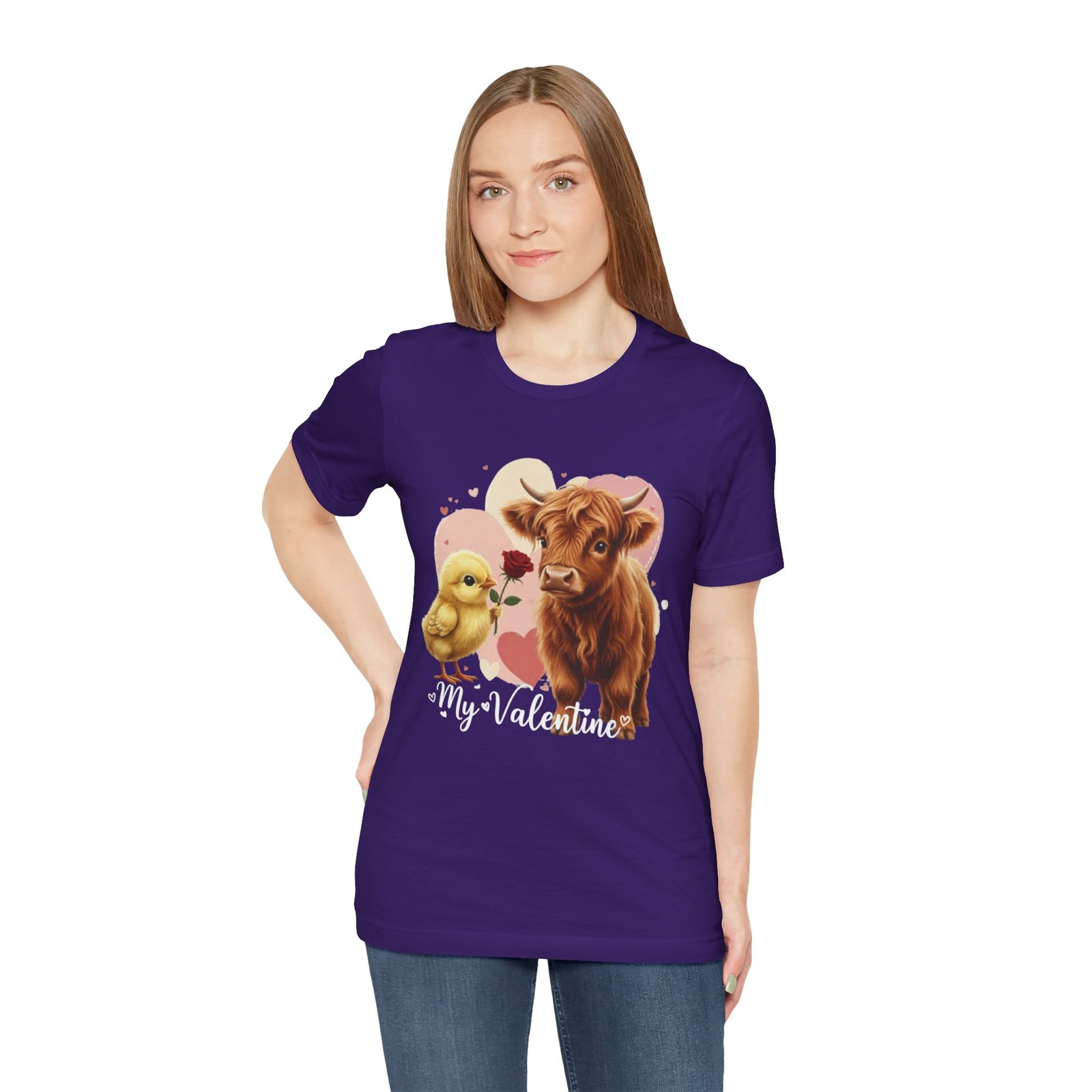My Valentine Highland Cow and Chick Tee Valentine Shirt - Image 81