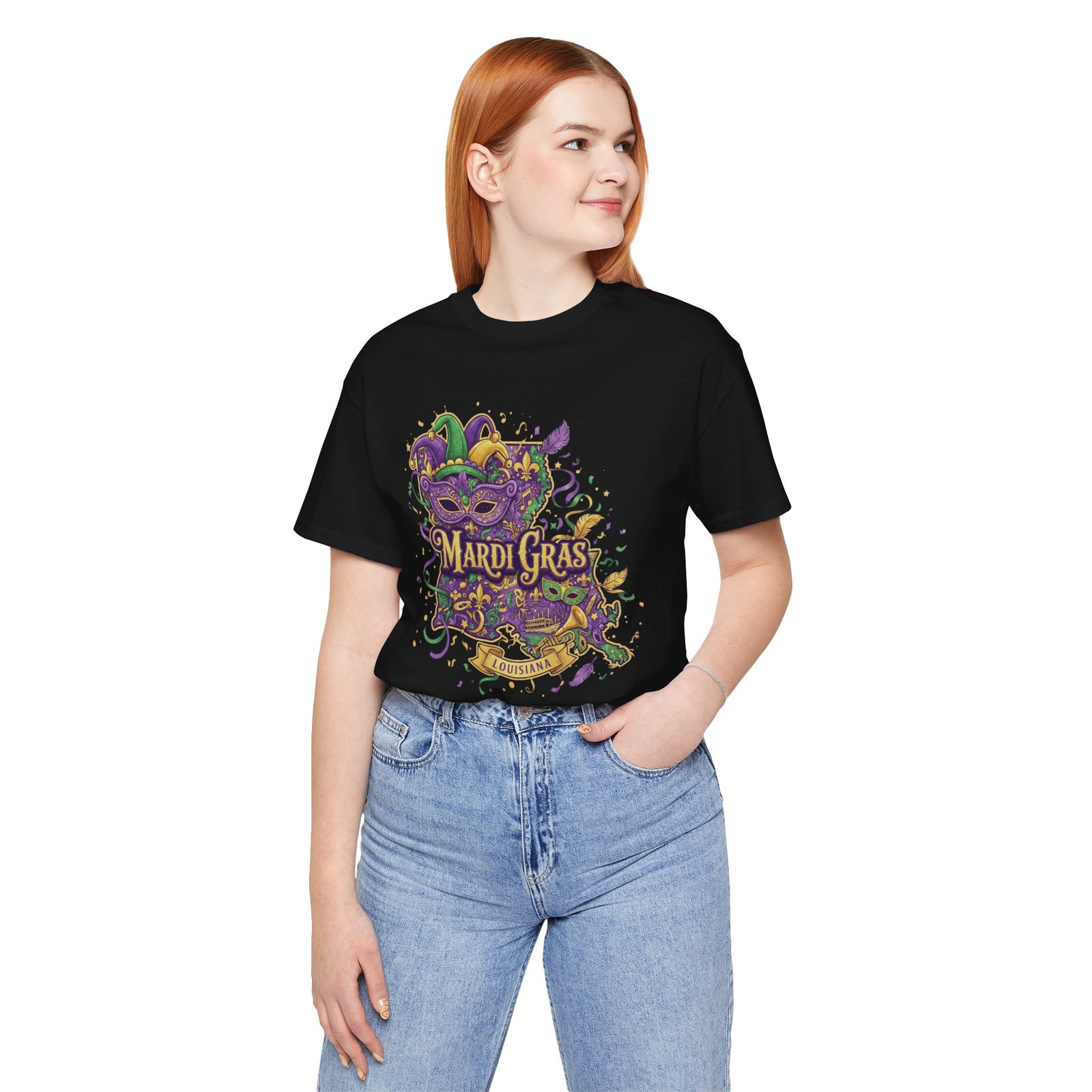 Louisiana Mardi Gras State Silhouette T-Shirt | Purple Green Gold - Image 30