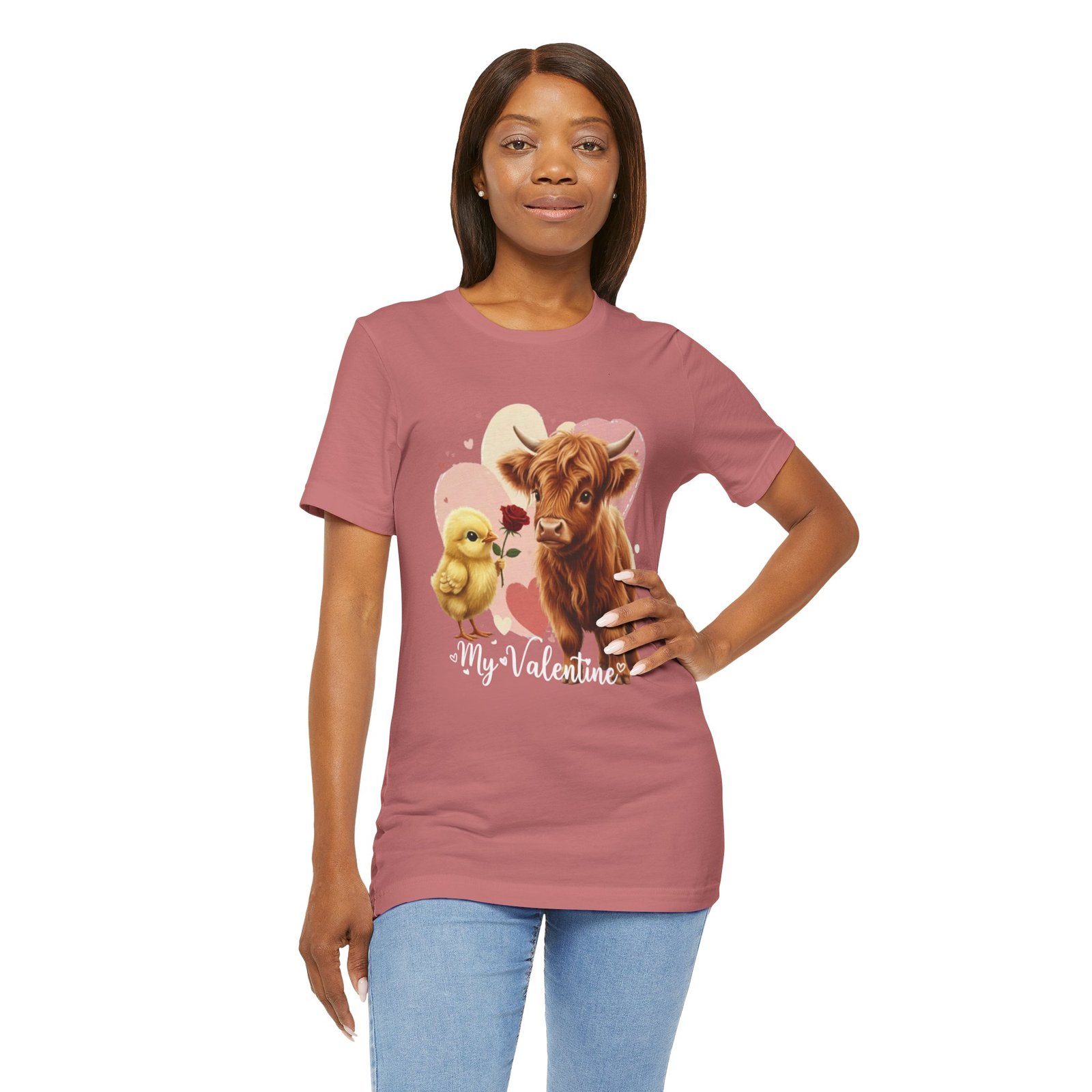 My Valentine Highland Cow and Chick Tee Valentine Shirt - Image 7