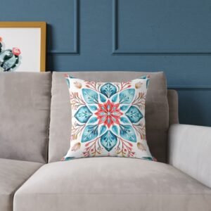 Blue Red Mandala Pillow | Square Poly Canvas Pillow